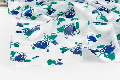 Printed Italian Cotton Fil Coupé - White / Blue / Green