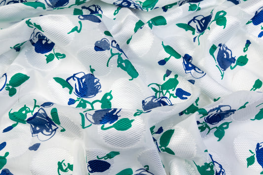 Printed Italian Cotton Fil Coupé - White / Blue / Green