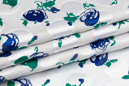 Printed Italian Cotton Fil Coupé - White / Blue / Green