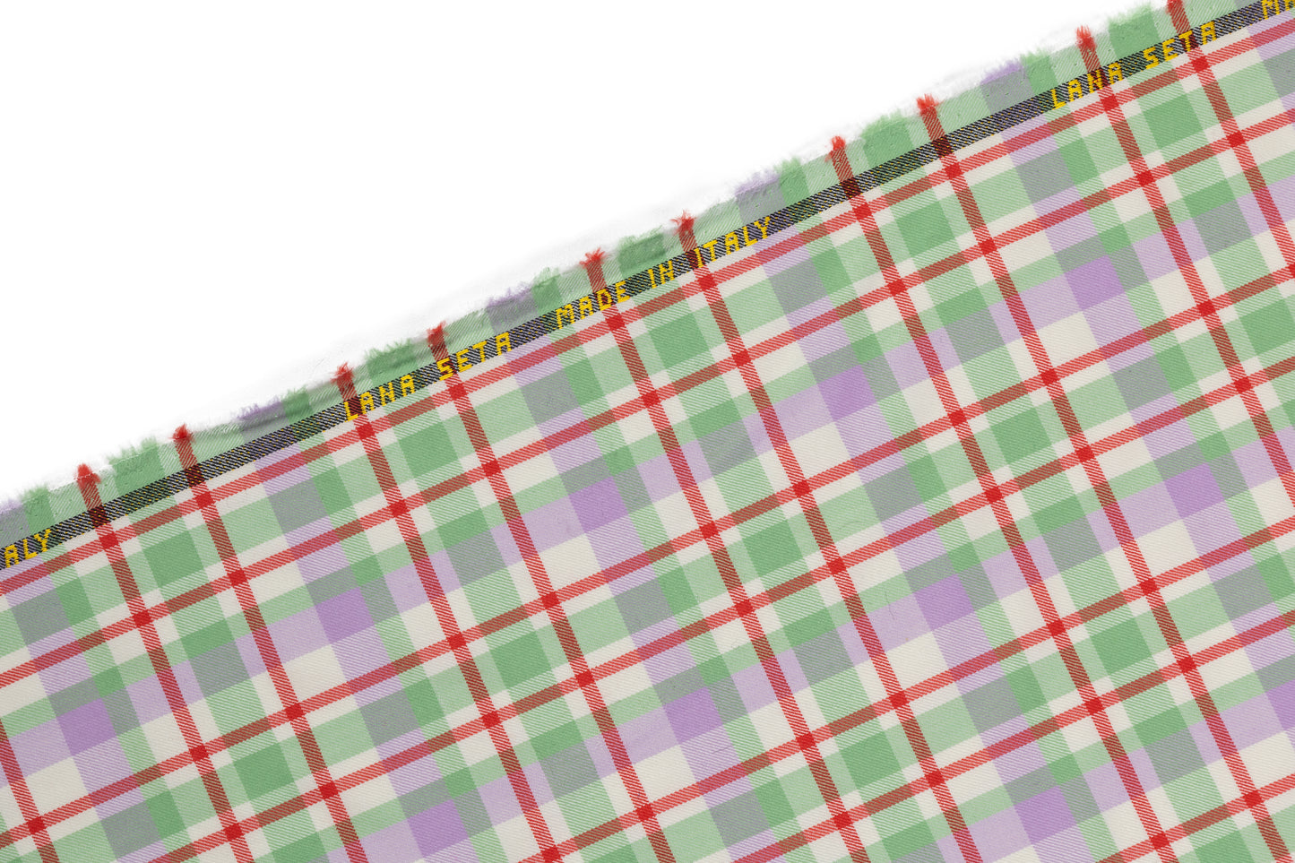 Checked Italian Silk and Wool Suiting - Green / Purple / Red