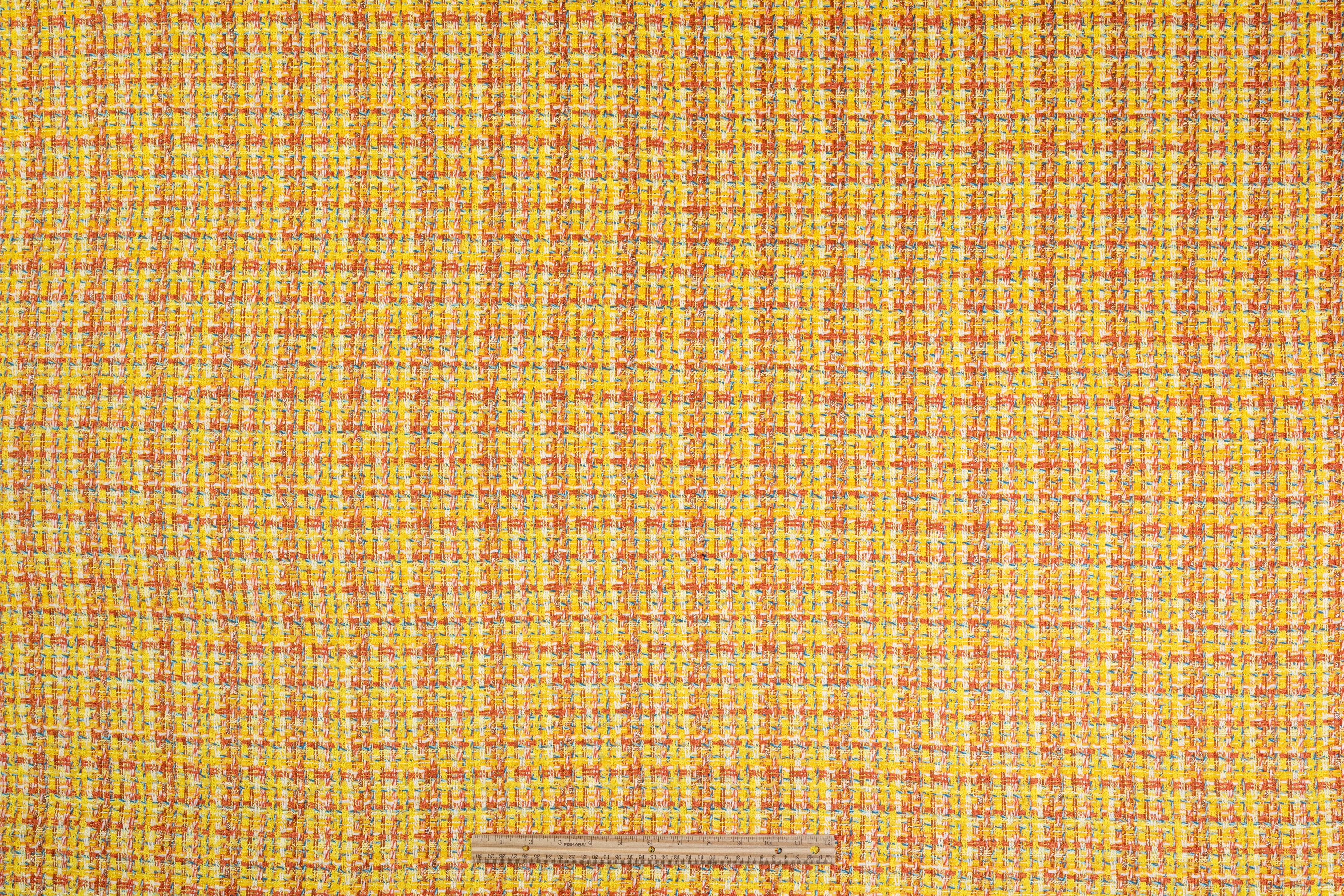 Italian Cotton Blend Tweed - Yellow / Orange / Blue