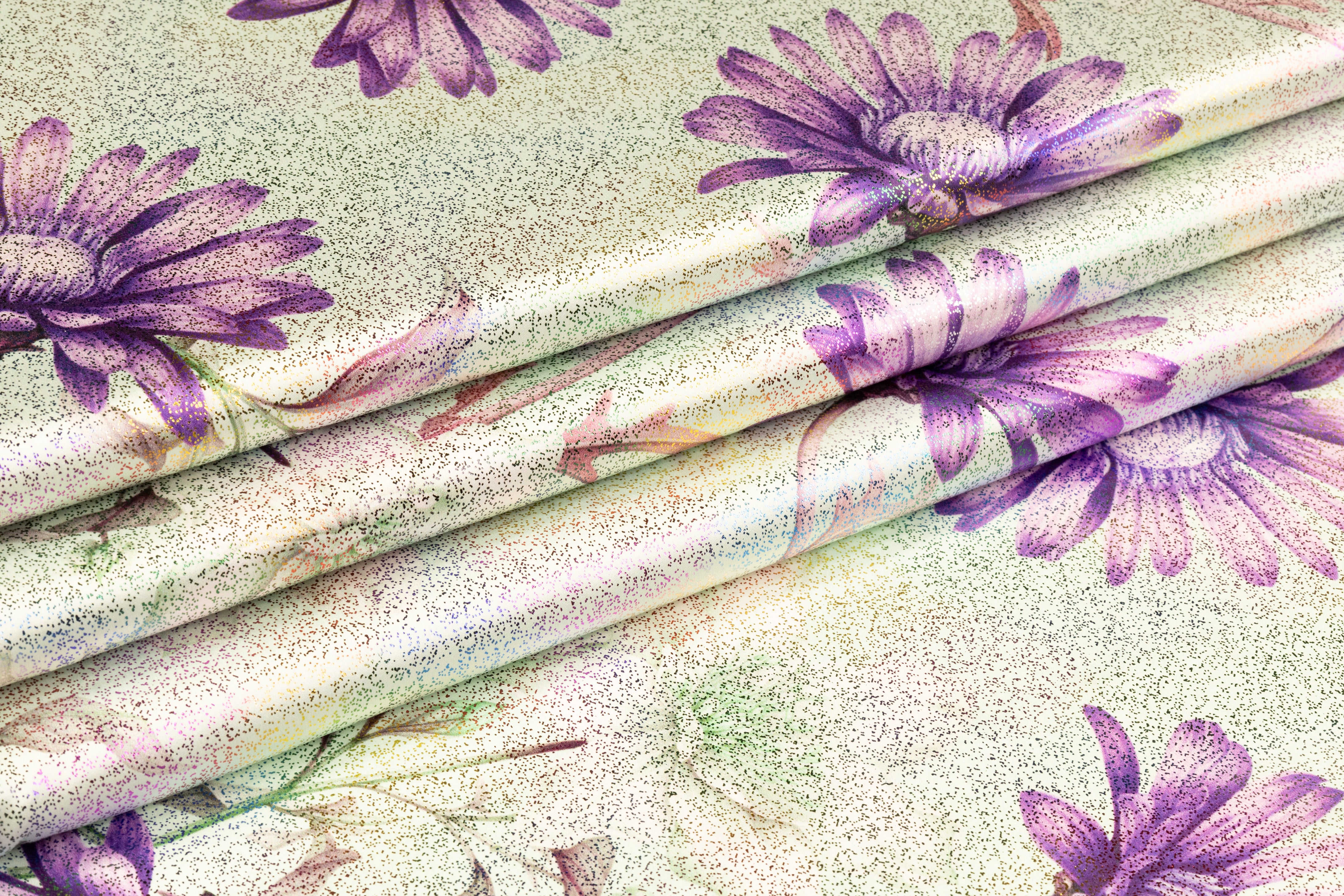 Floral Laminated Italian Silk Charmeuse - Green / Lavender