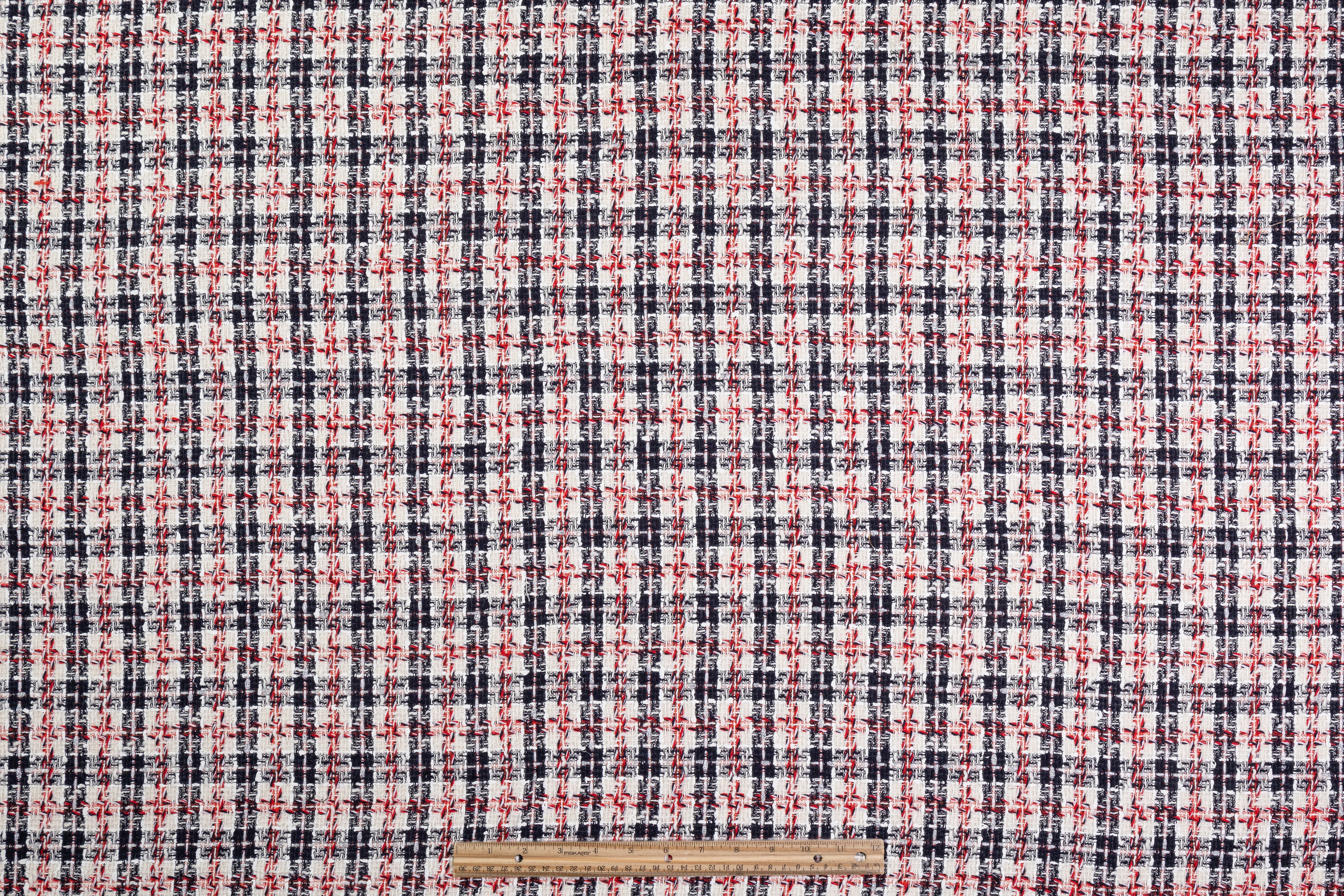 Italian Cotton Blend Tweed - White / Navy / Red