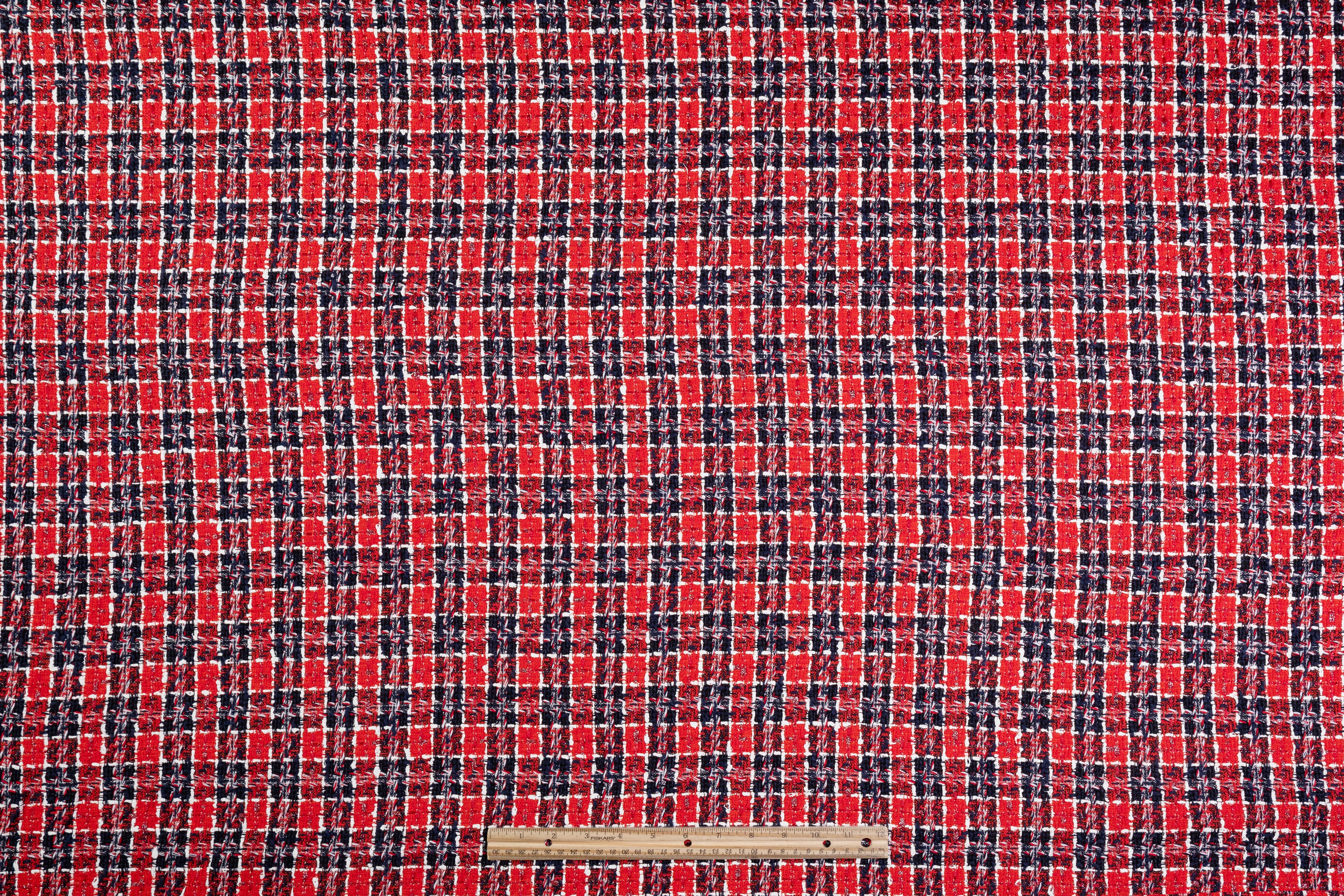 Italian Cotton Blend Tweed - Red / Navy / White