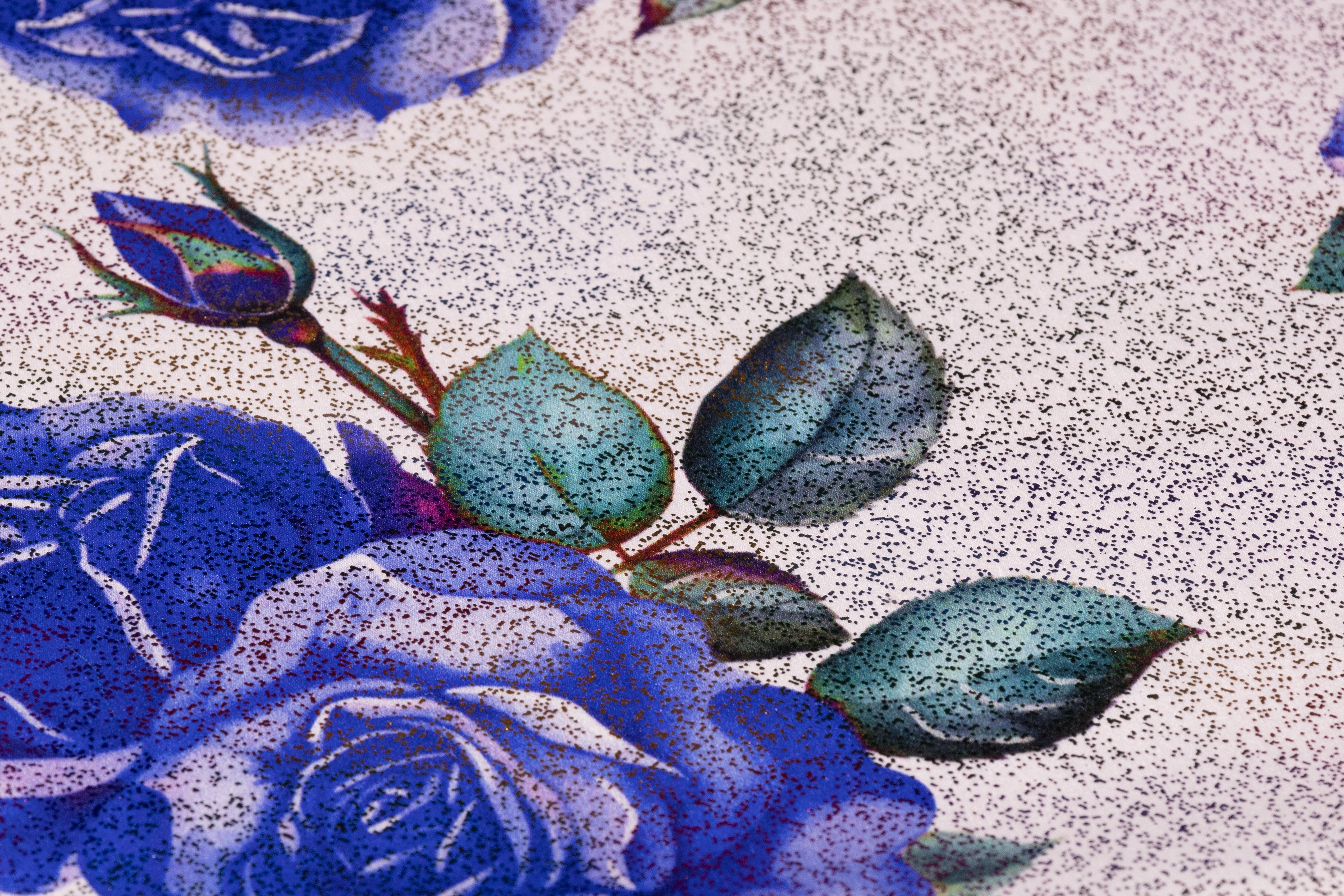 Floral Laminated Italian Silk Charmeuse - White / Blue / Multicolor