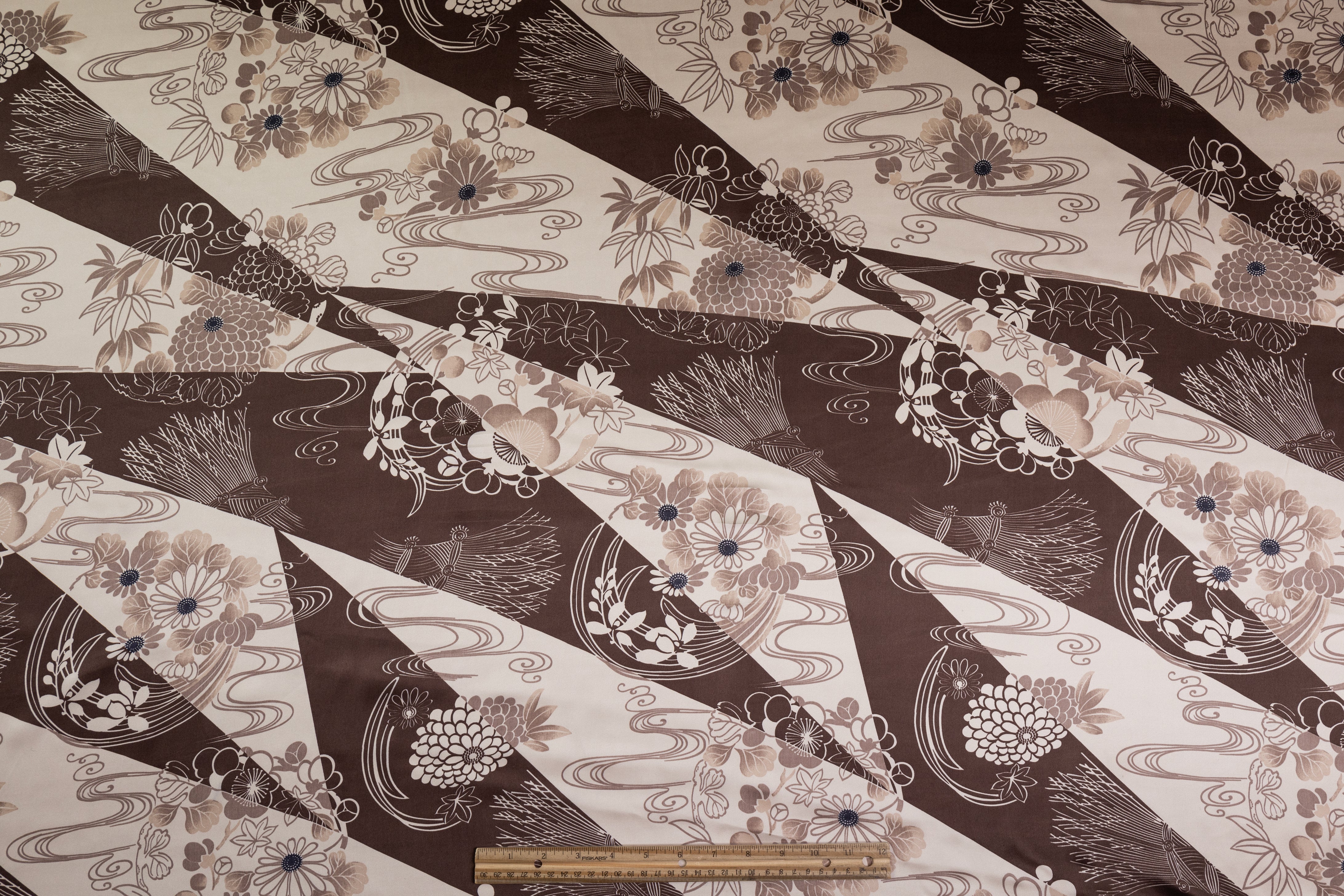 Floral Italian Silk Charmeuse - Brown / Taupe