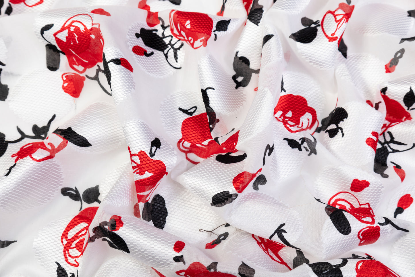 Printed Italian Cotton Fil Coupé - Red / Black / White