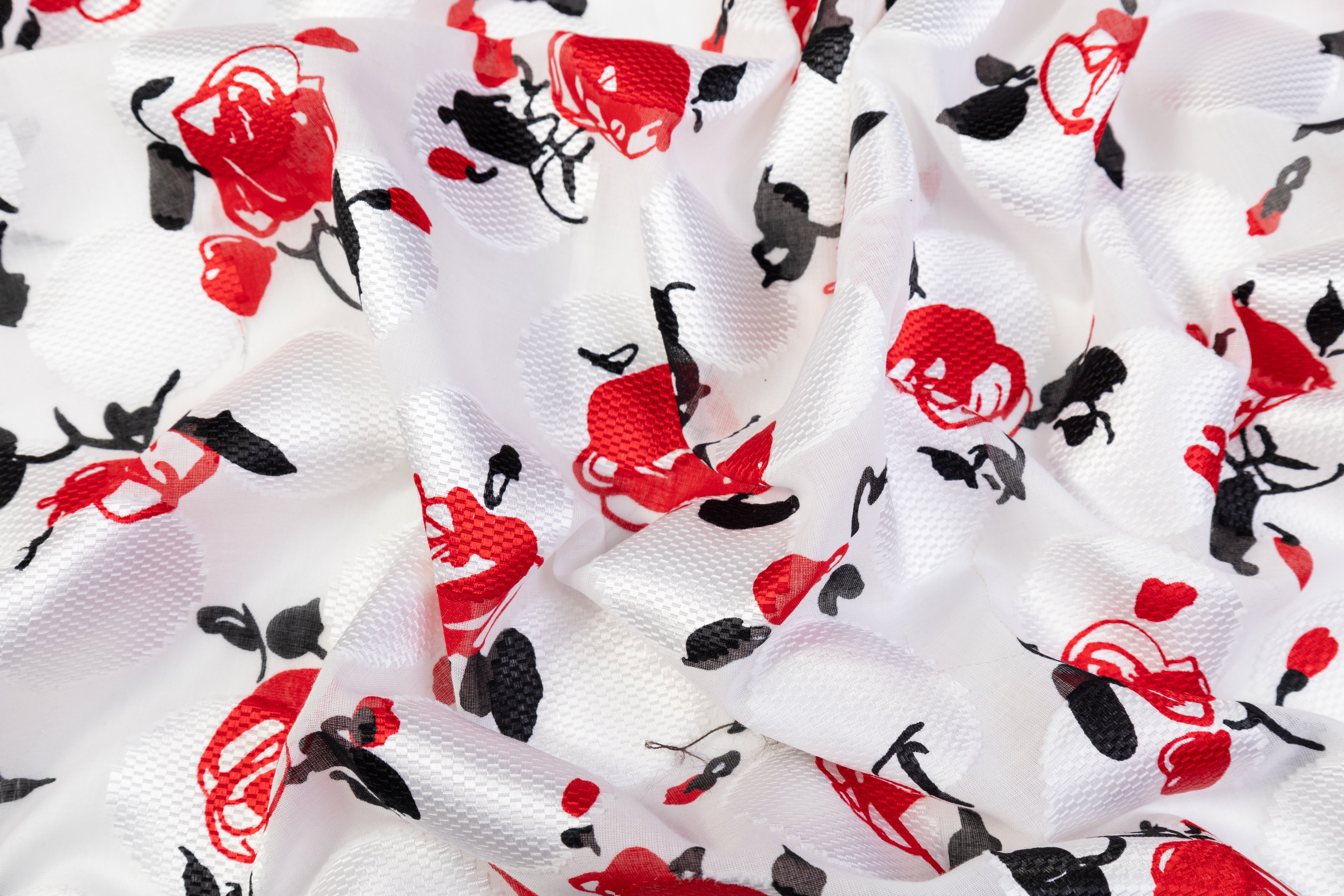 Printed Italian Cotton Fil Coupé - Red / Black / White