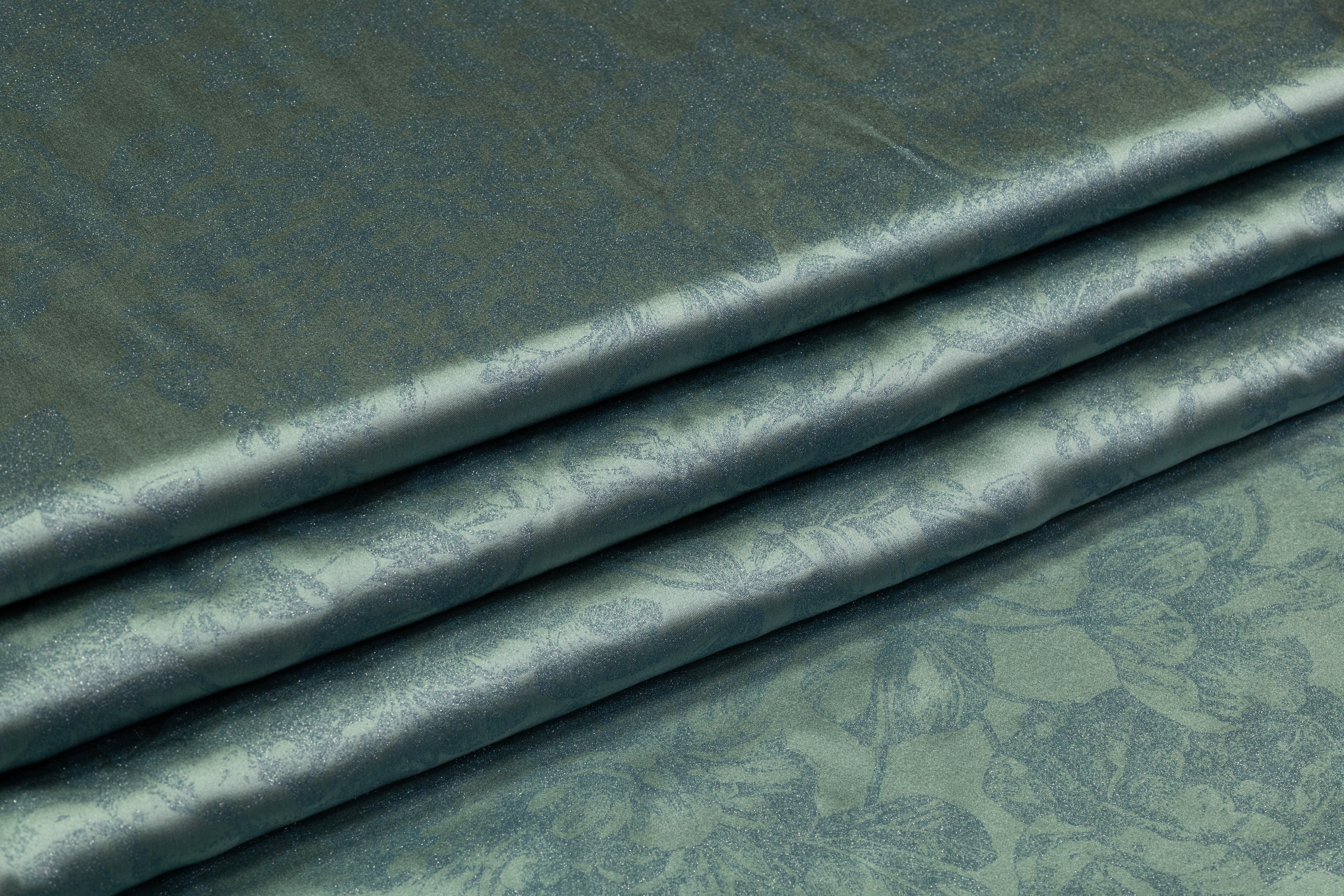 Floral Laminated Italian Silk Charmeuse - Muted Jade