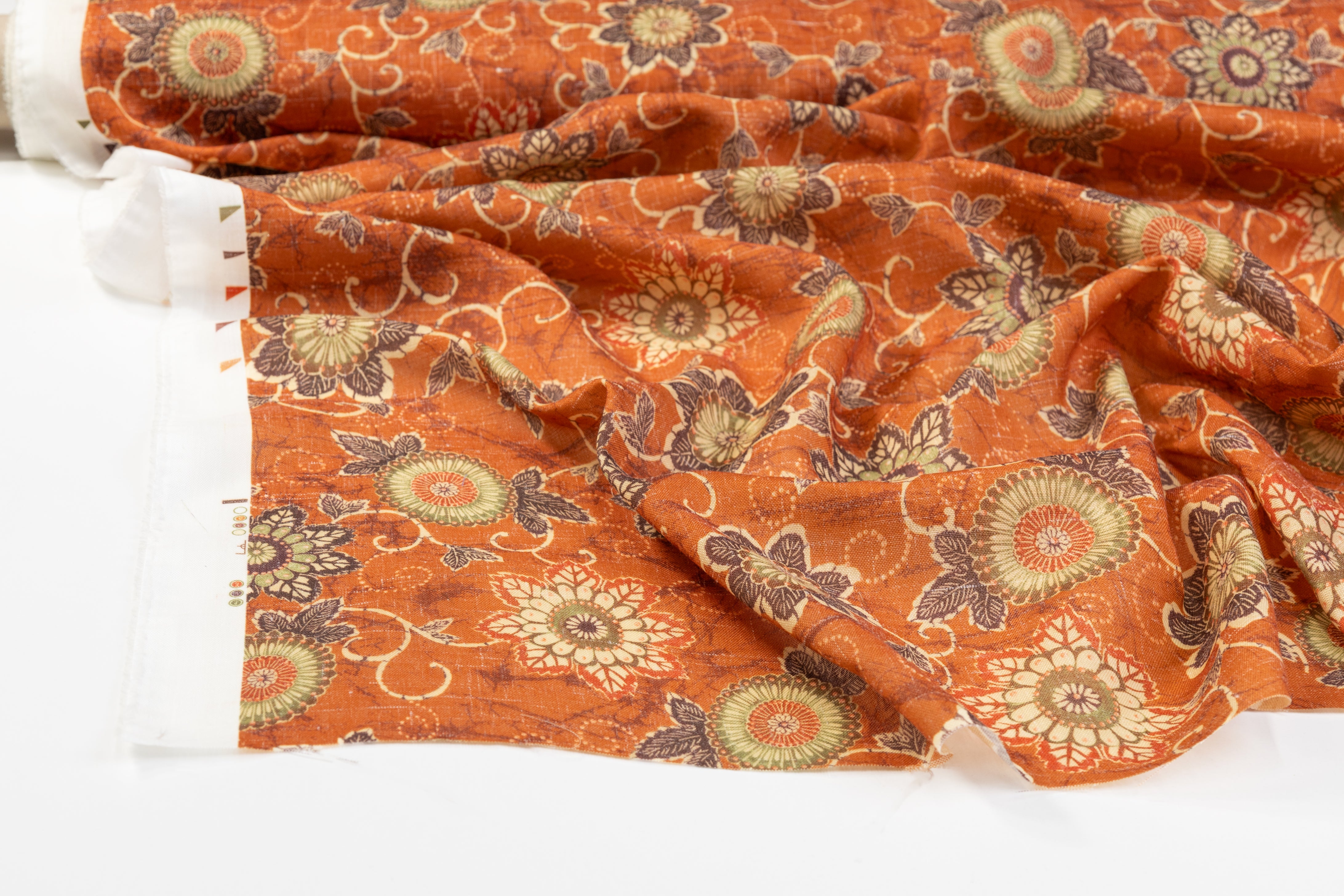 Floral Printed Italian Linen - Rust
