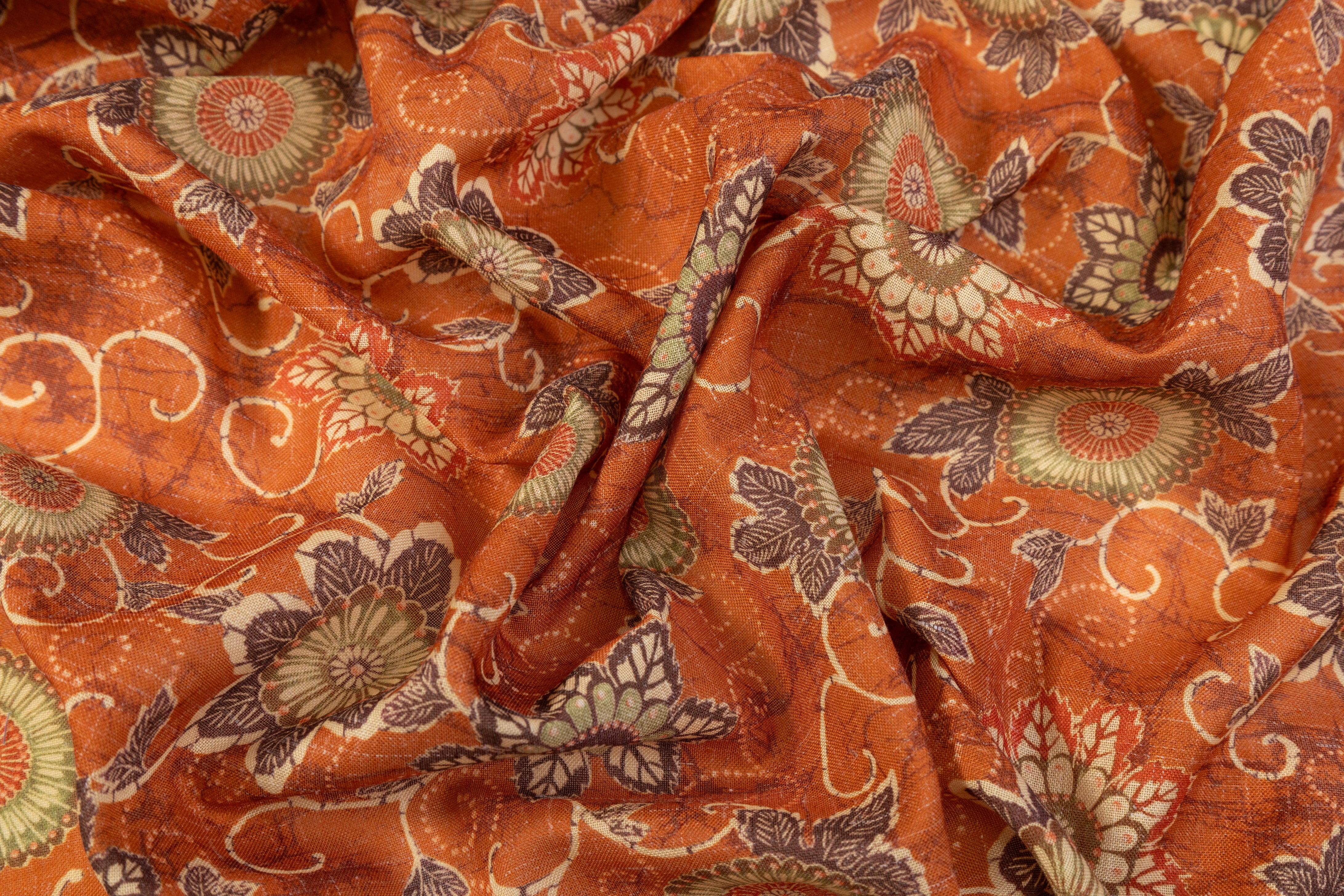 Floral Printed Italian Linen - Rust