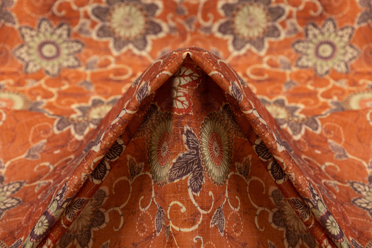 Floral Printed Italian Linen - Rust