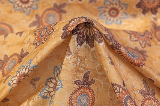 Floral Printed Italian Linen - Brown