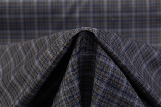 Checked Italian Wool Suiting - Gray / Blue