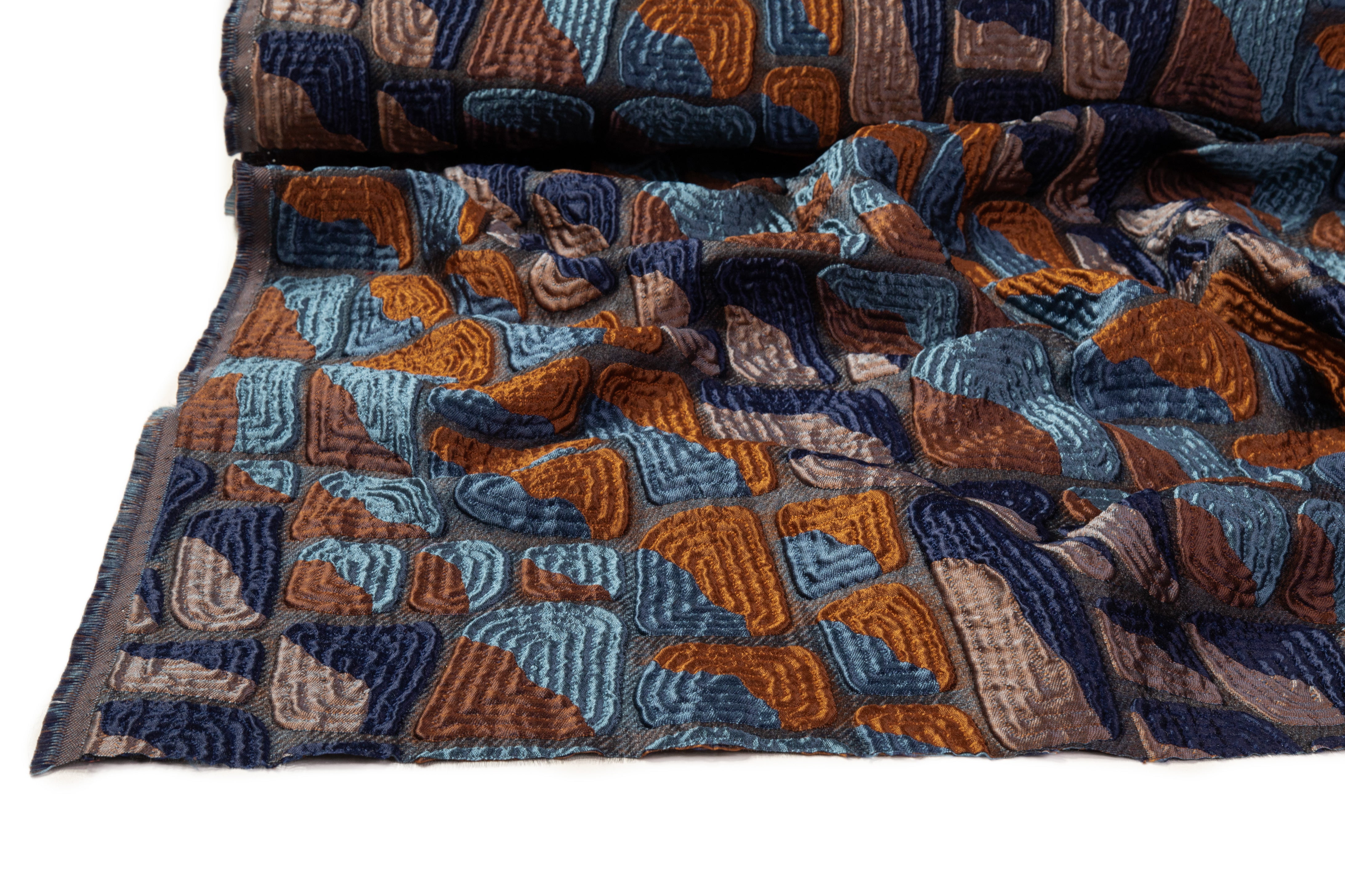 Abstract Italian Brocade - Rust / Blue / Brown