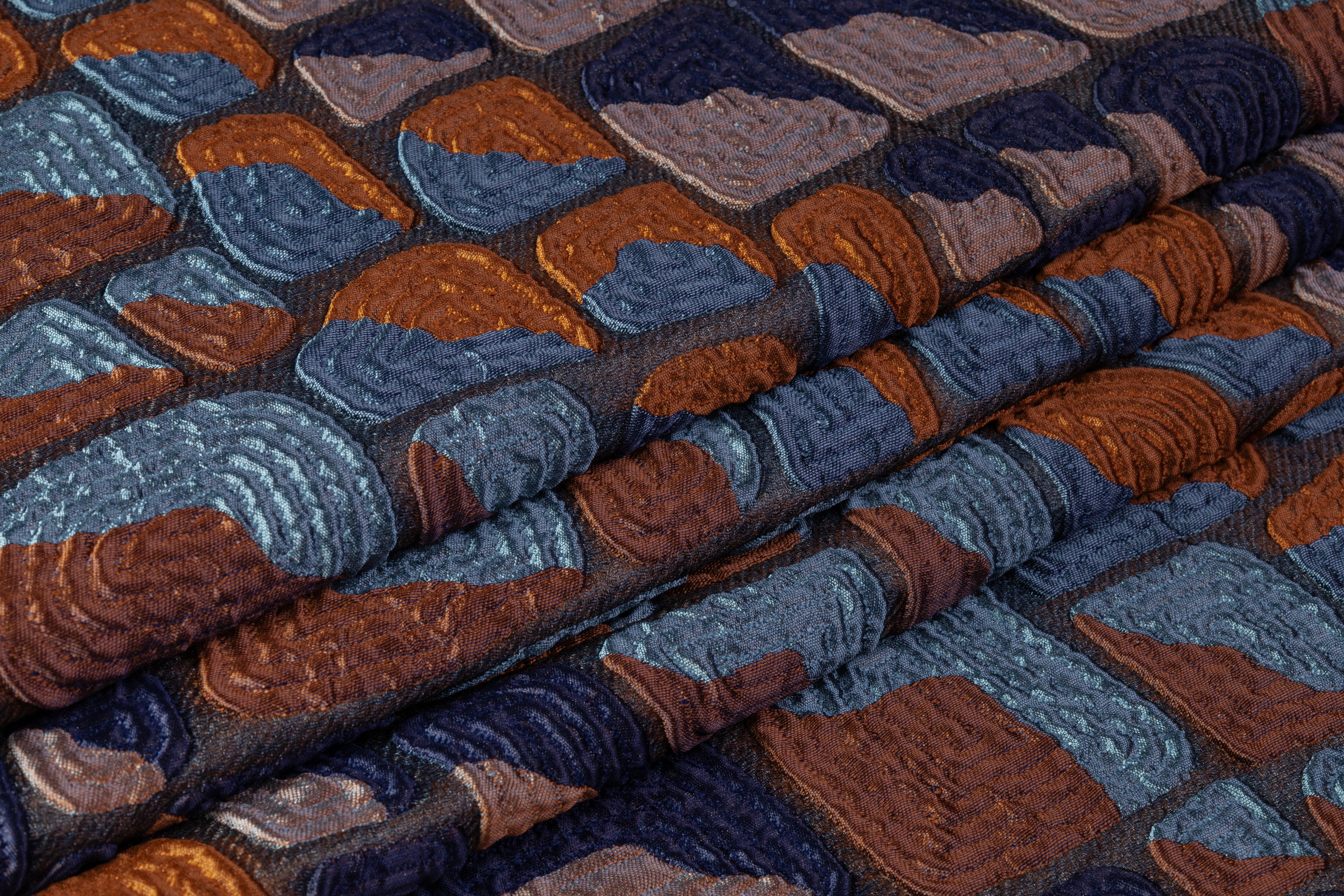Abstract Italian Brocade - Rust / Blue / Brown