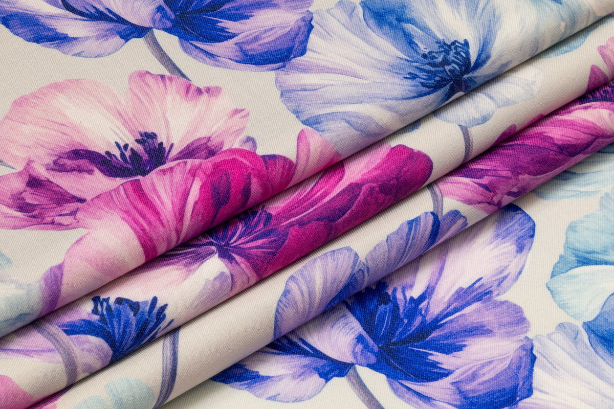 Floral Italian Silk and Wool Twill - Fuchsia / Blue