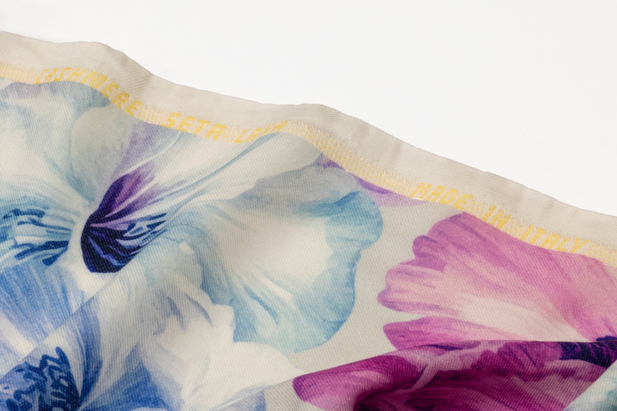 Floral Italian Silk and Wool Twill - Fuchsia / Blue