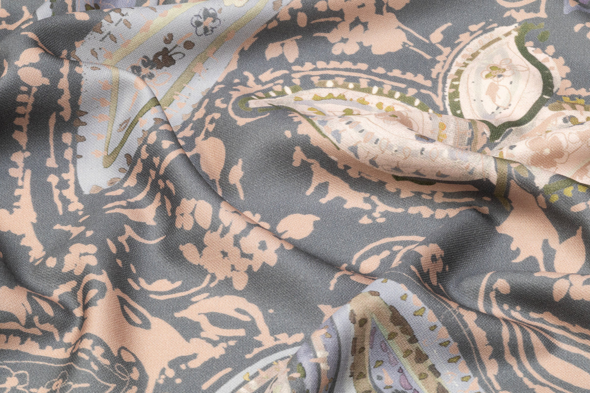 Paisley Printed Italian Silk and Wool - Gray