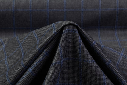 Tallia di Delfino - Checked Italian Super 130s Wool Flannel - Charcoal Gray / Blue
