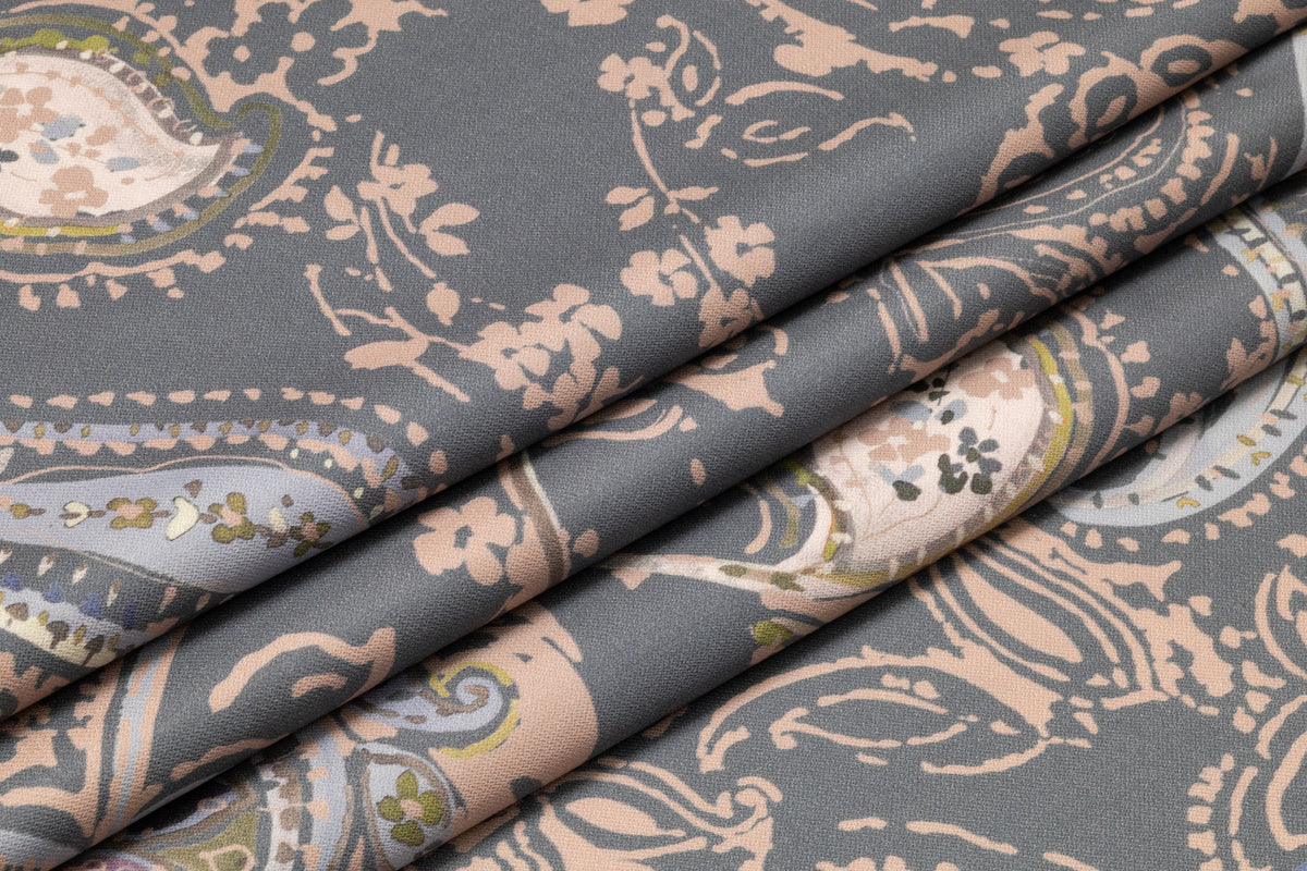 Paisley Printed Italian Silk and Wool - Gray