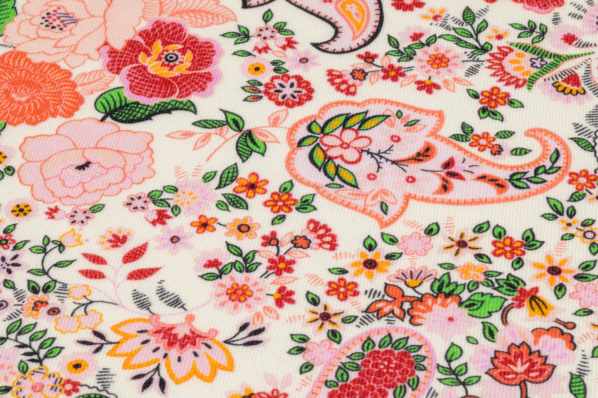 Paisley Floral Italian Silk and Wool Twill - Pink / Ivory