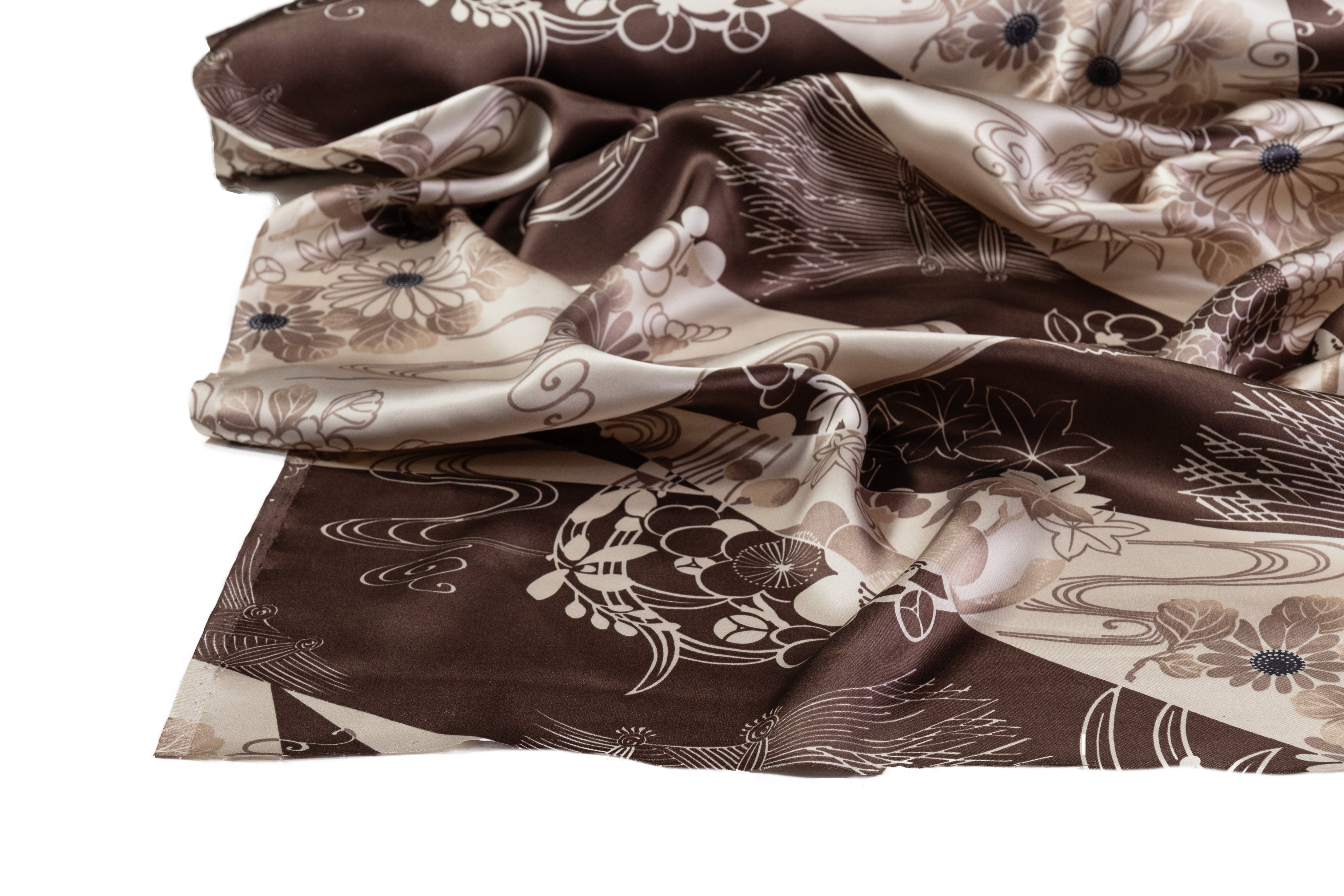 Floral Italian Silk Charmeuse - Brown / Taupe
