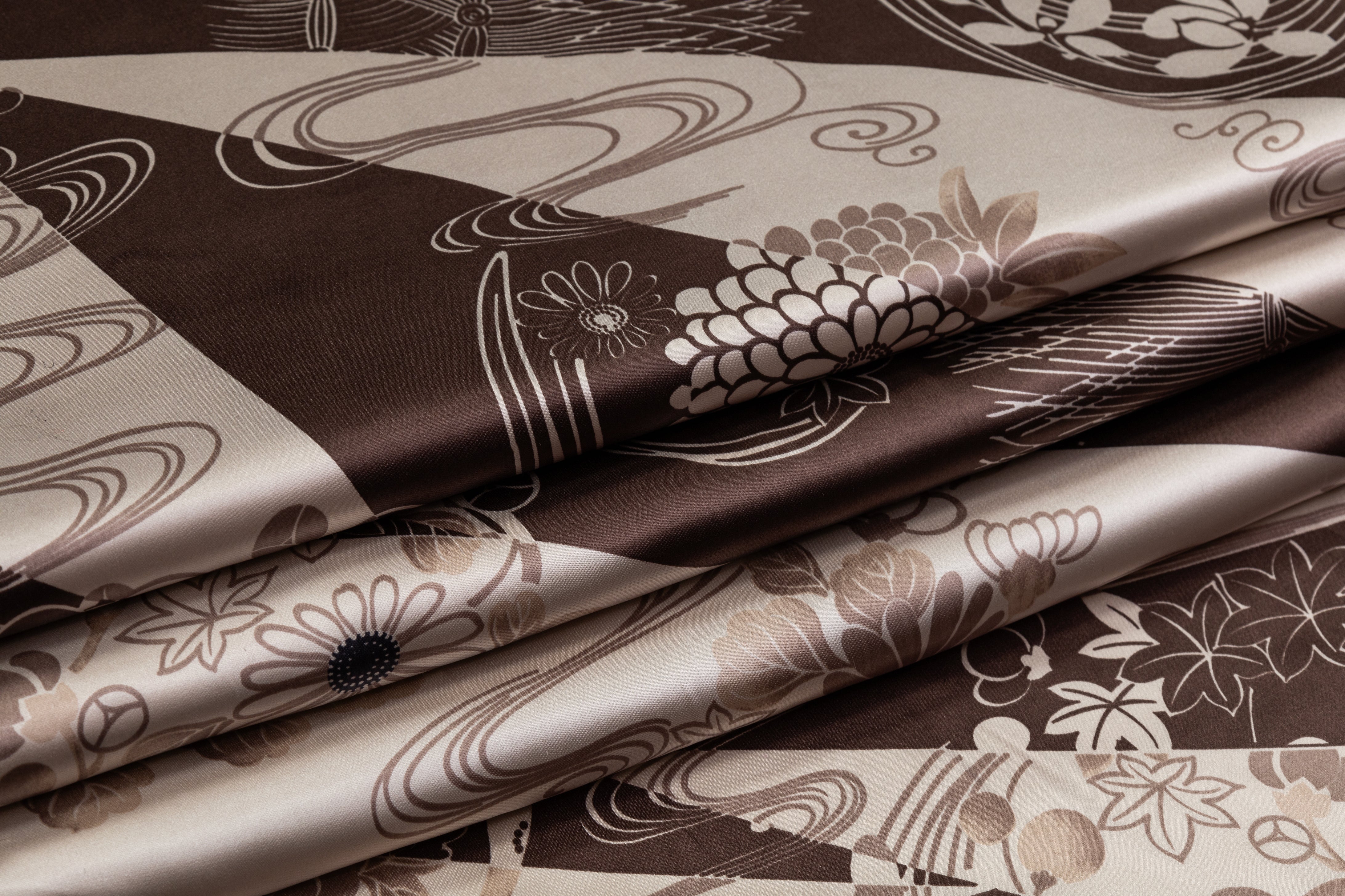 Floral Italian Silk Charmeuse - Brown / Taupe