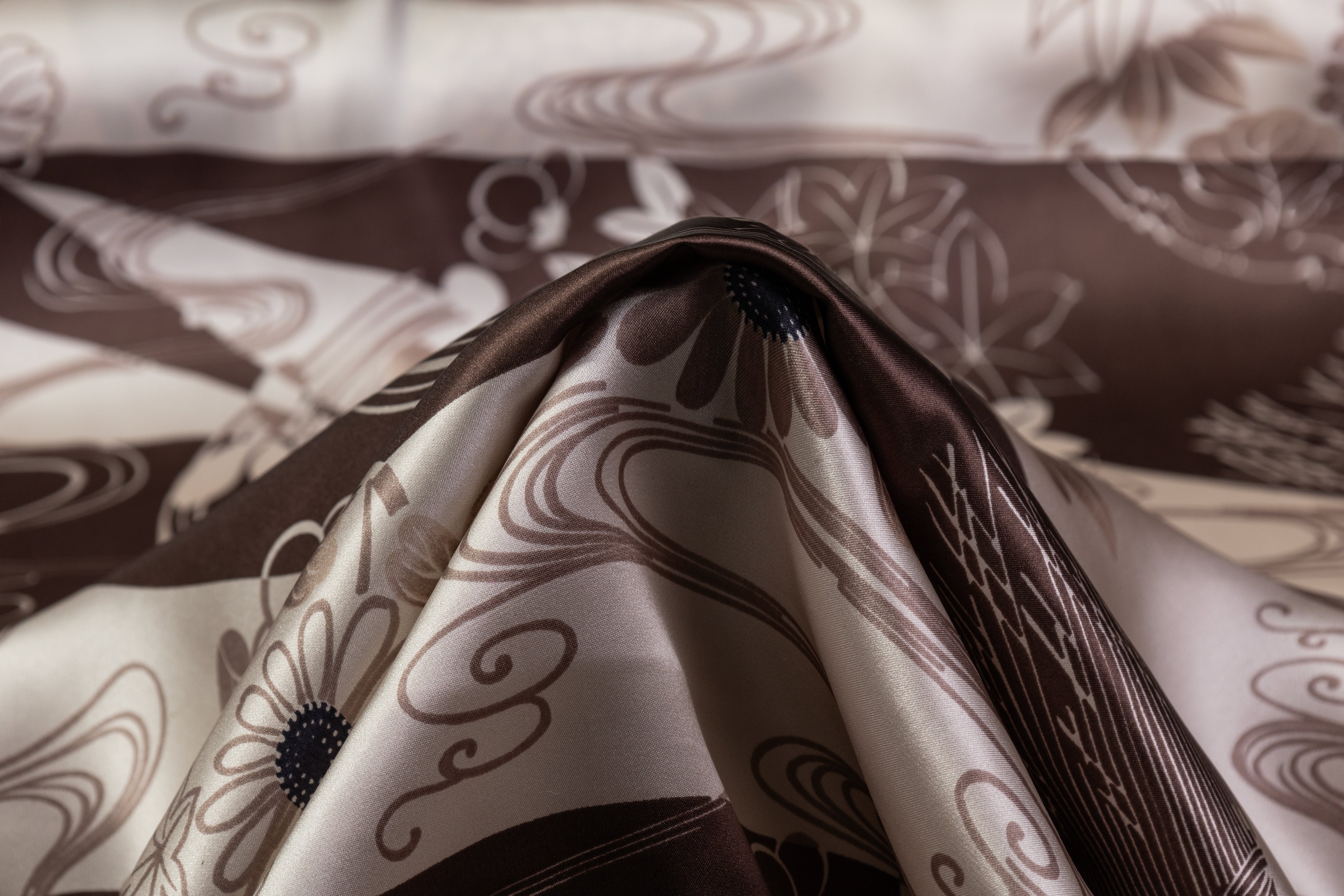 Floral Italian Silk Charmeuse - Brown / Taupe