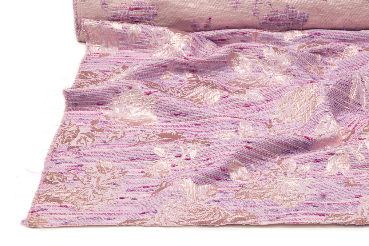 Floral Italian Silk Blend Tweed Brocade - Lilac / Pink
