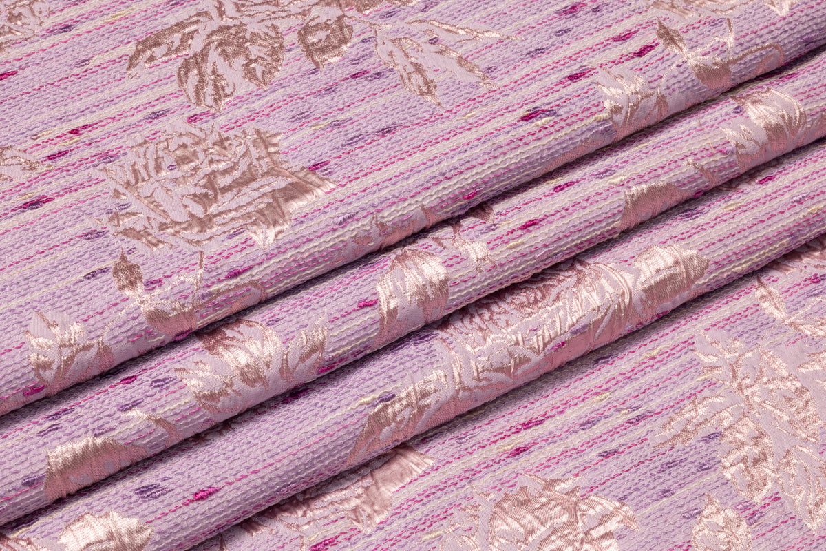 Floral Italian Silk Blend Tweed Brocade - Lilac / Pink