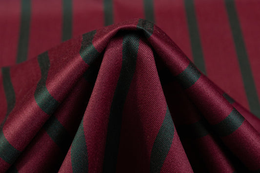 Striped Italian Satin Faille Wool - Burgundy / Green