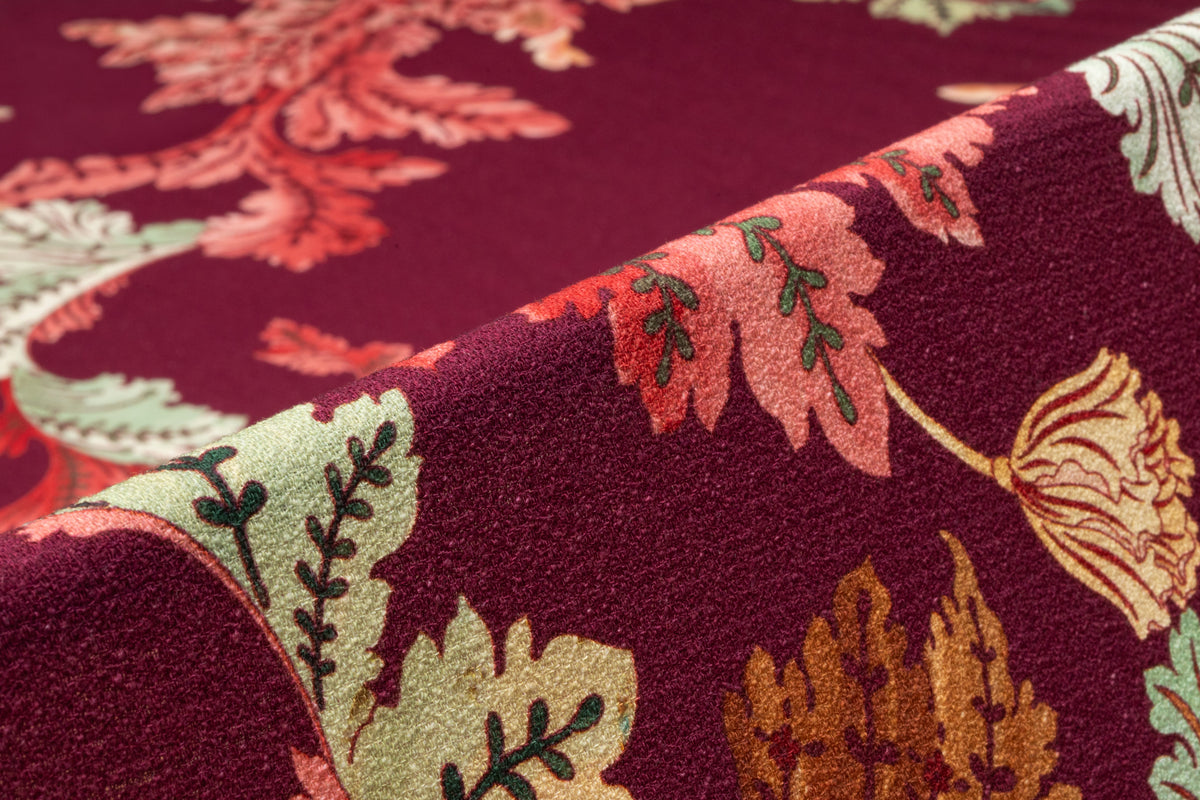 Floral Printed Italian Wool Crepe - Burgundy