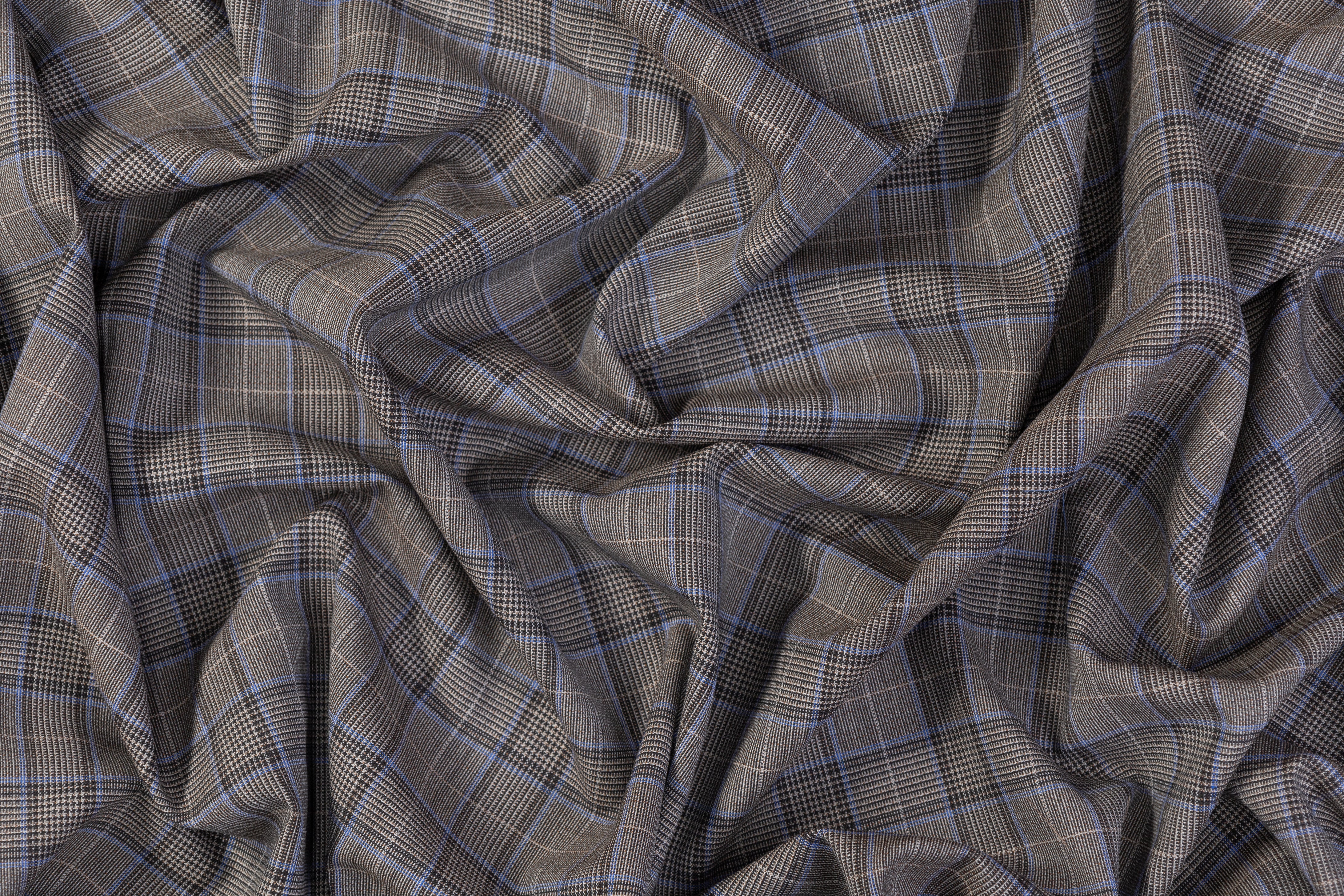 Glen Check Italian Wool Suiting - Gray / Brown / Blue
