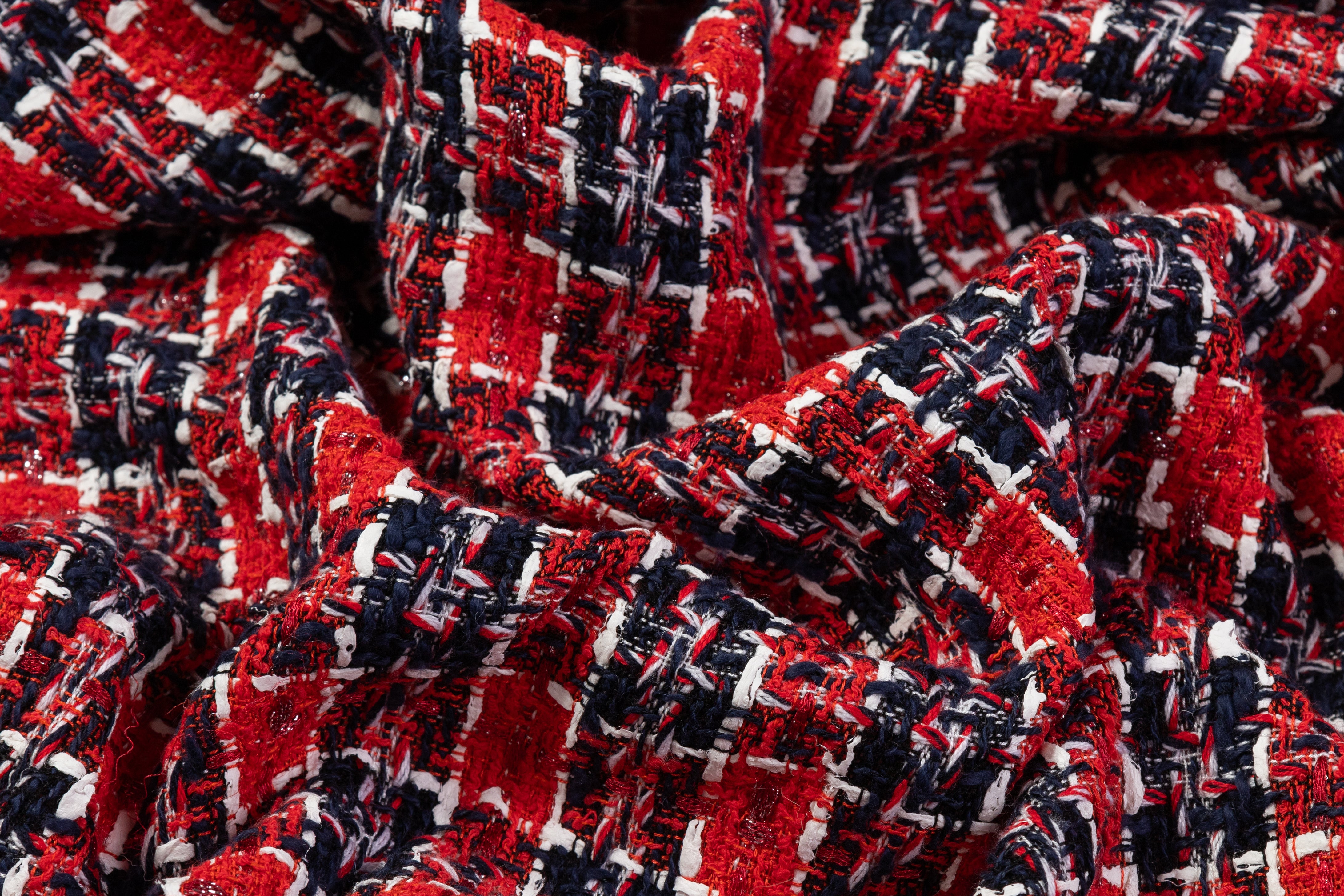 Italian Cotton Blend Tweed - Red / Navy / White