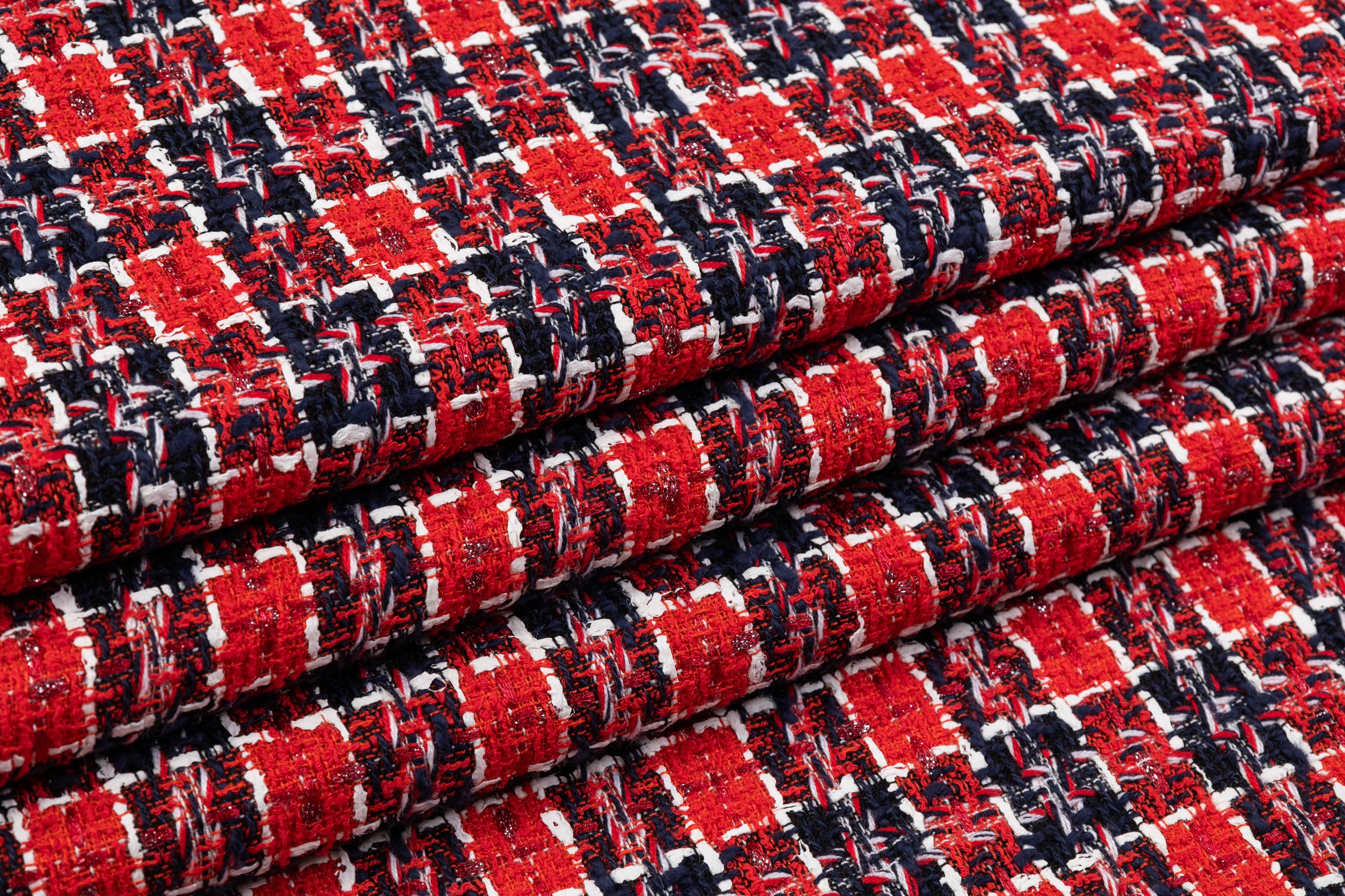 Italian Cotton Blend Tweed - Red / Navy / White