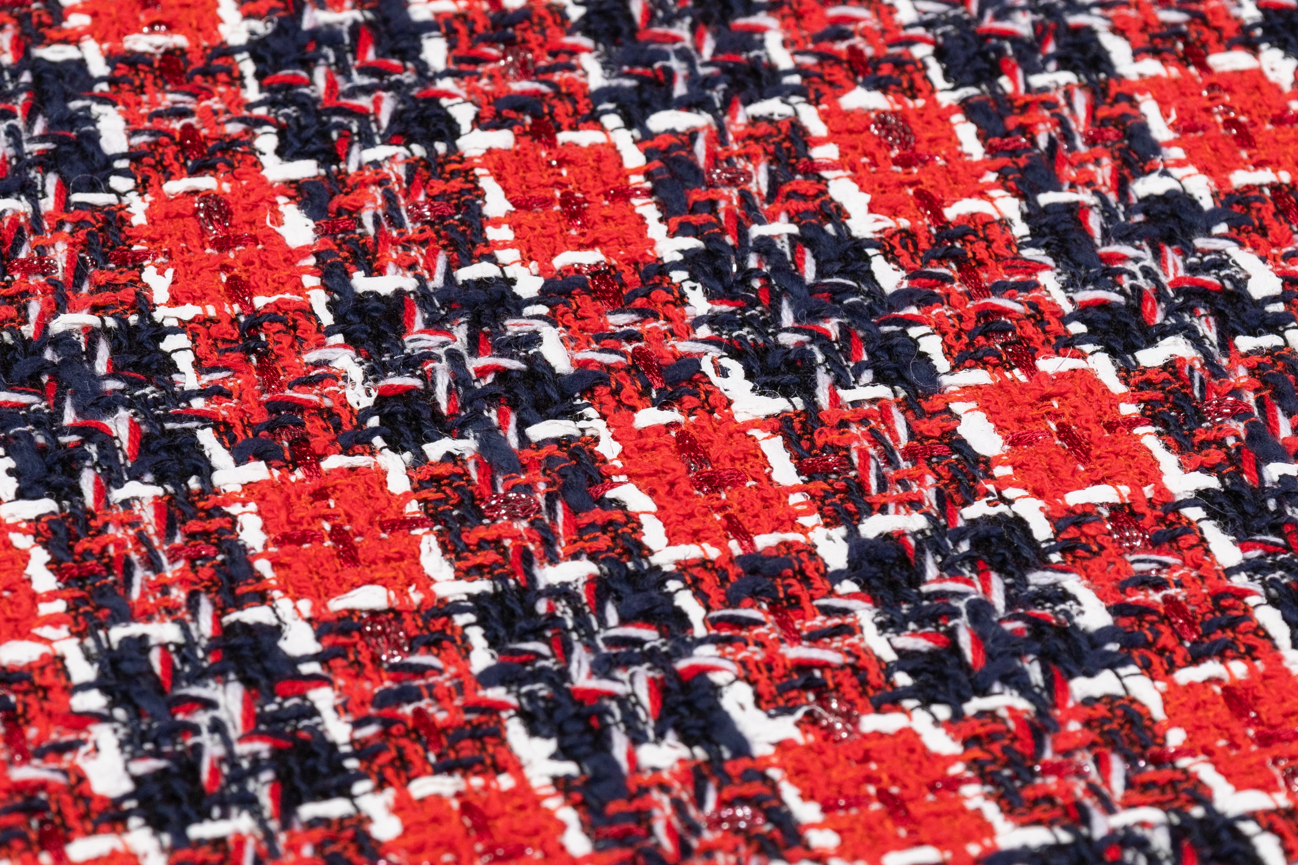 Italian Cotton Blend Tweed - Red / Navy / White