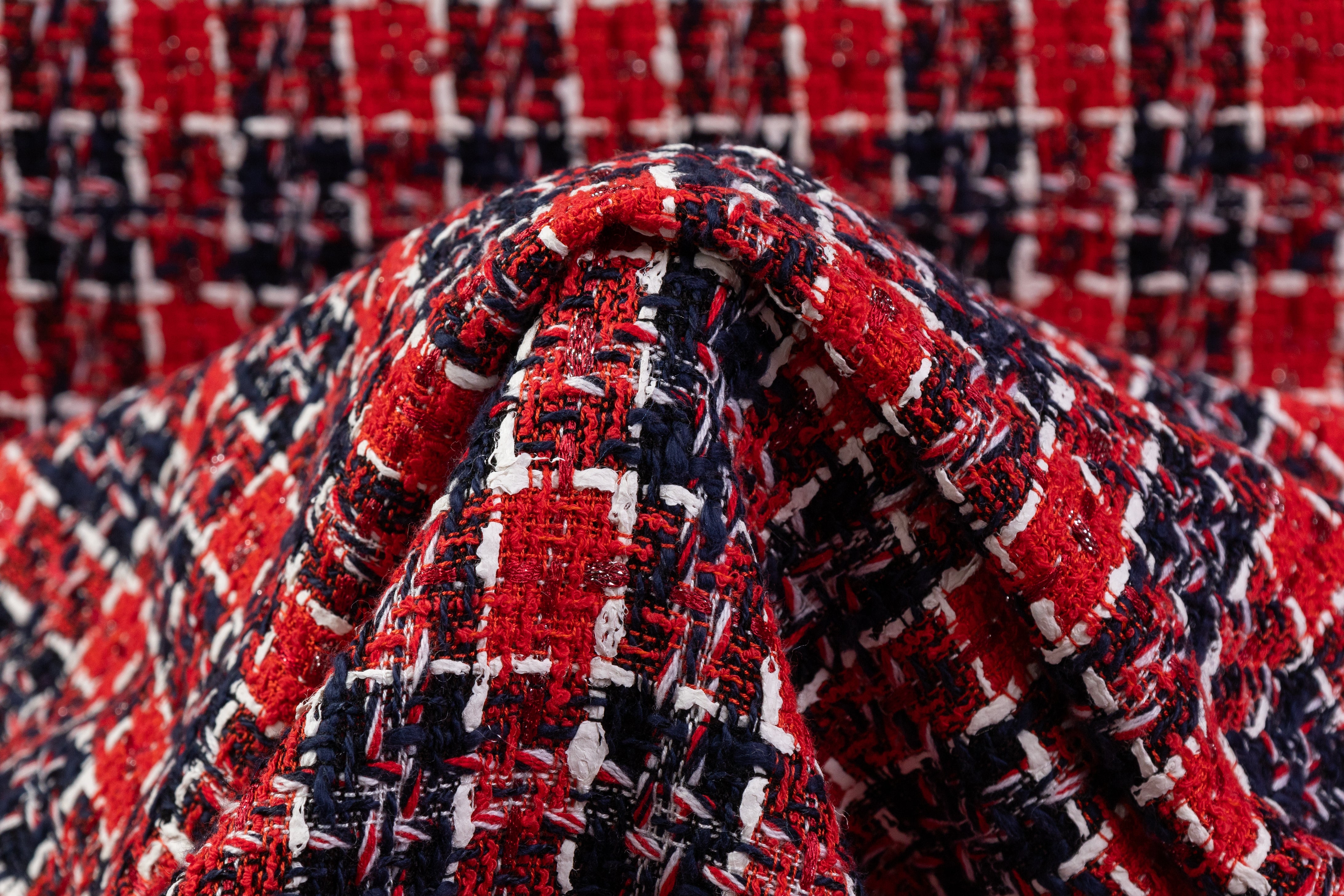Italian Cotton Blend Tweed - Red / Navy / White
