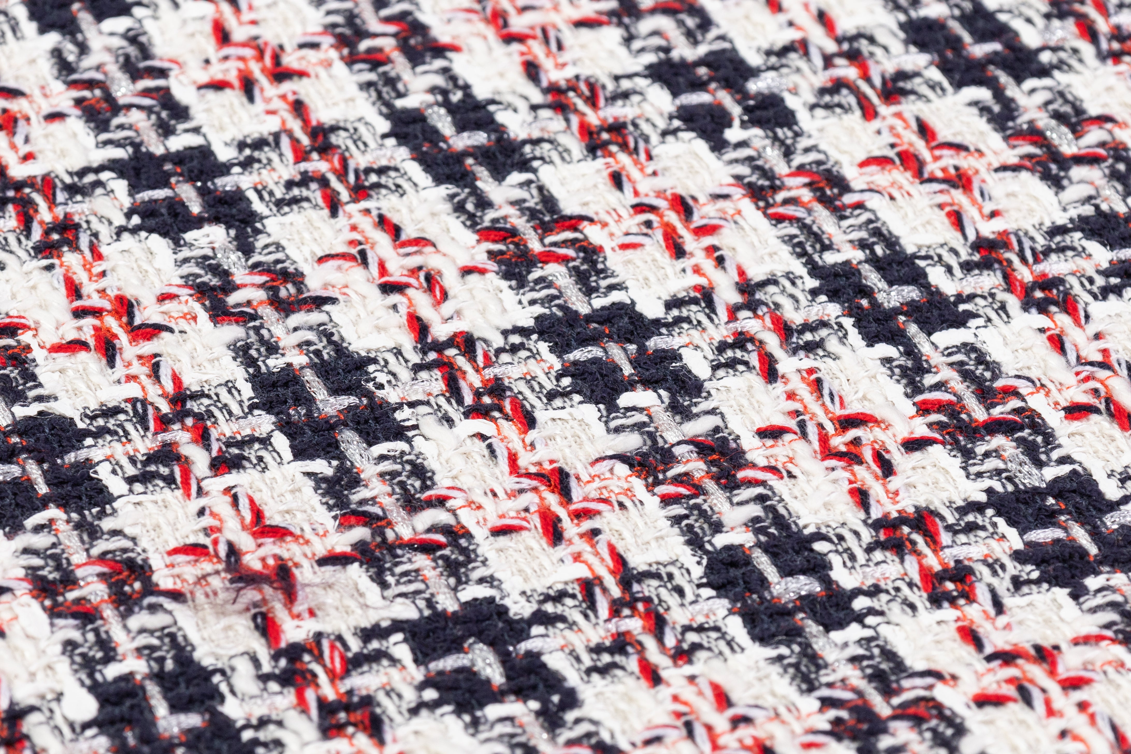 Italian Cotton Blend Tweed - White / Navy / Red