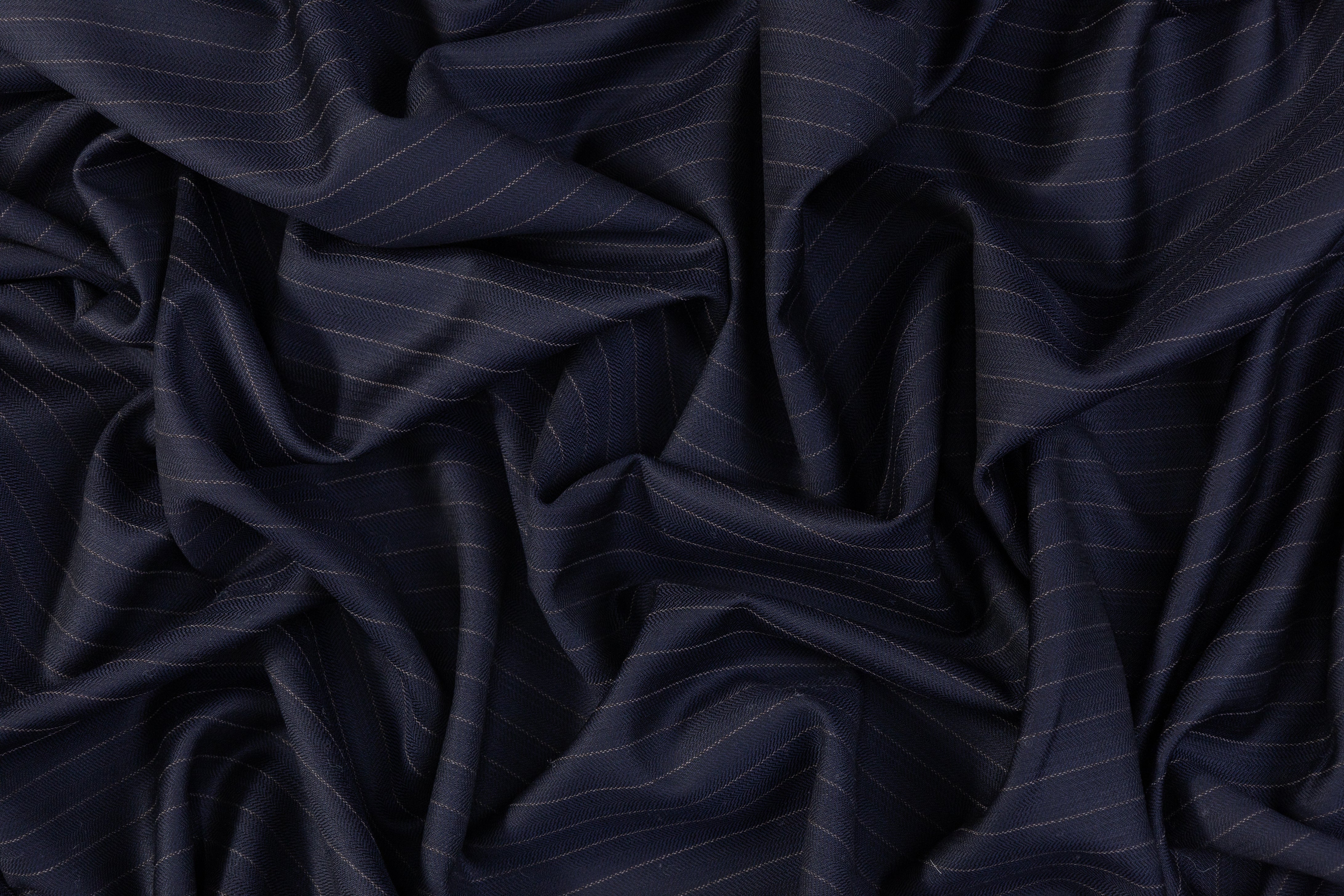 Striped Italian Wool Suiting - Navy Blue