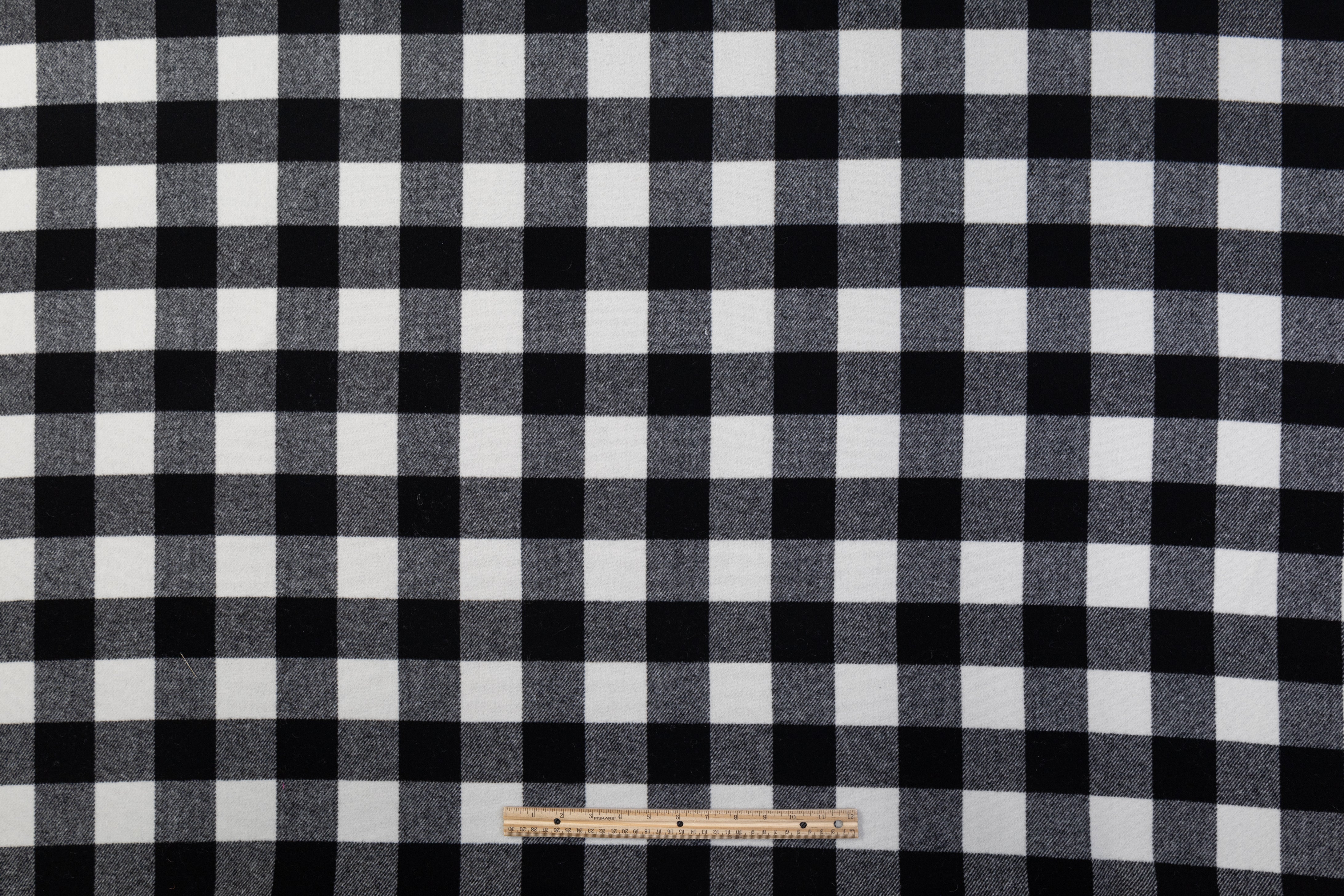 Double Faced Buffalo Plaid Italian Wool Coating - Black / White