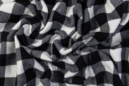 Double Faced Buffalo Plaid Italian Wool Coating - Black / White