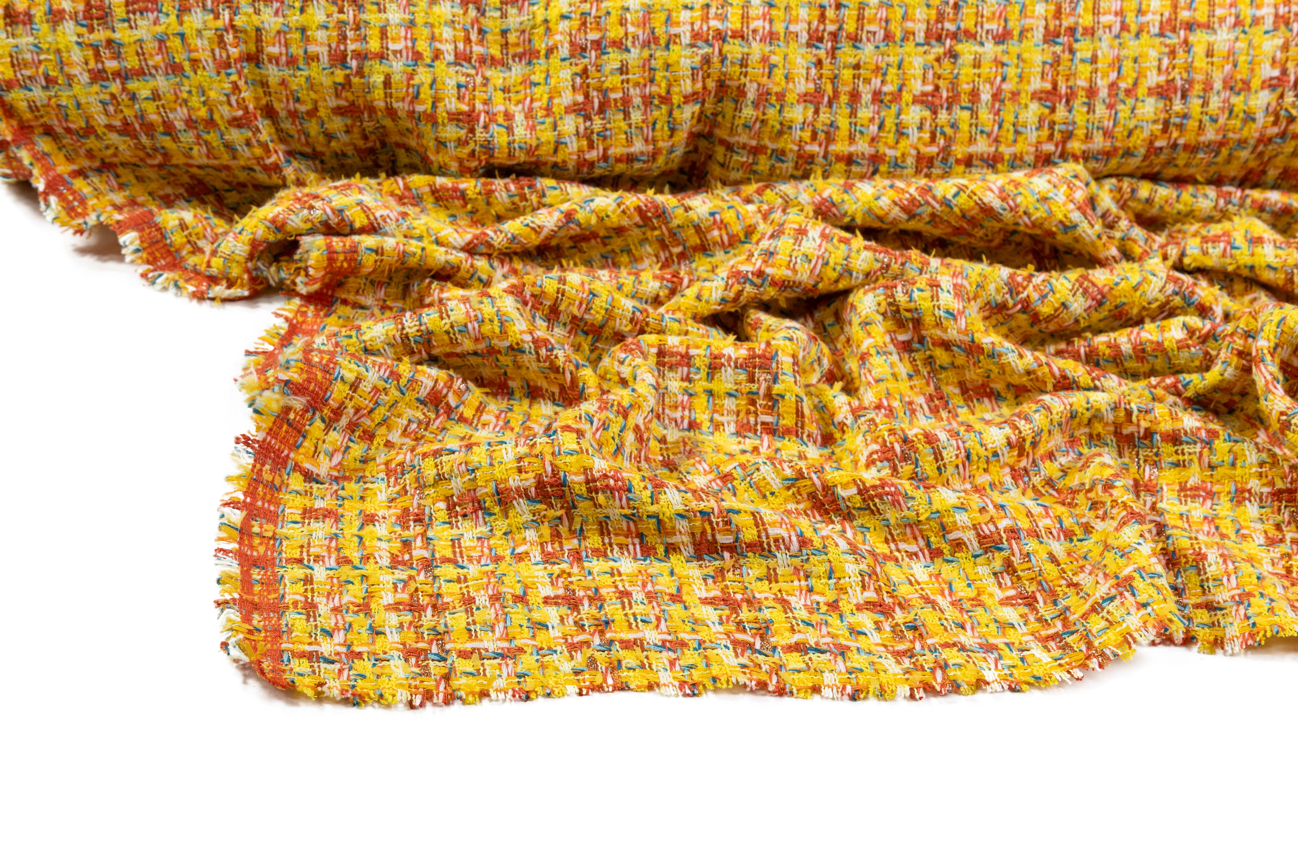 Italian Cotton Blend Tweed - Yellow / Orange / Blue