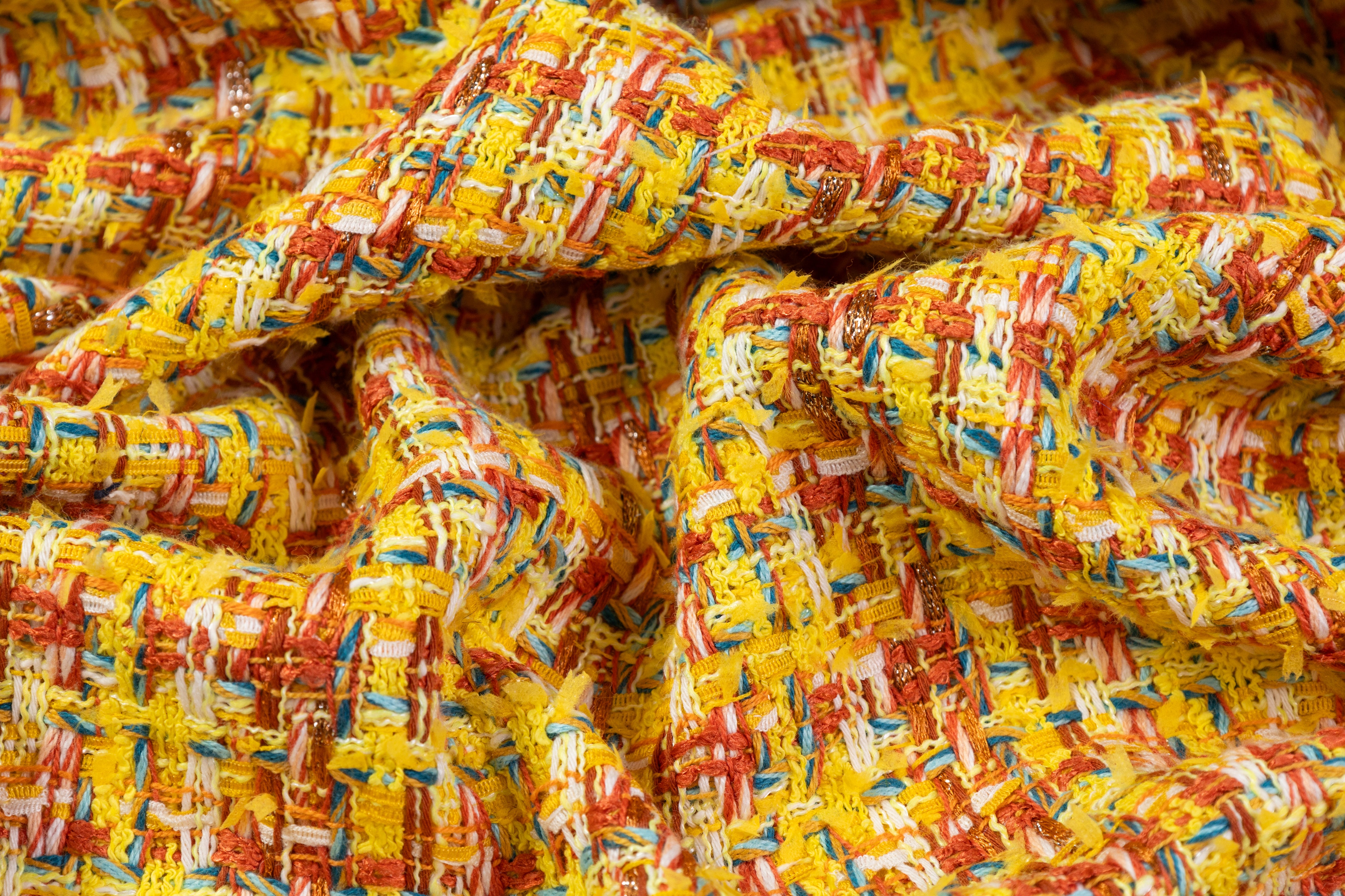 Italian Cotton Blend Tweed - Yellow / Orange / Blue