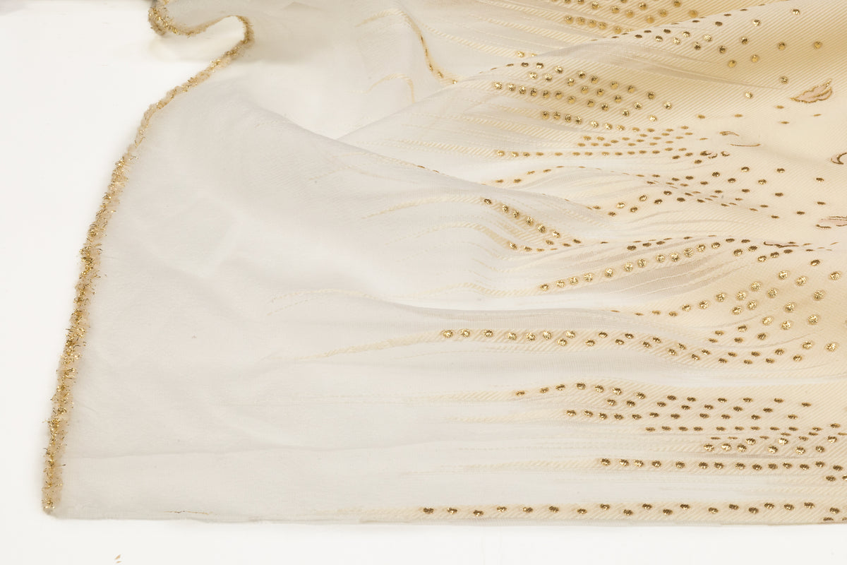 Floral Broder Silk Blend Italian Fil Coupé Brocade - Ivory / Gold