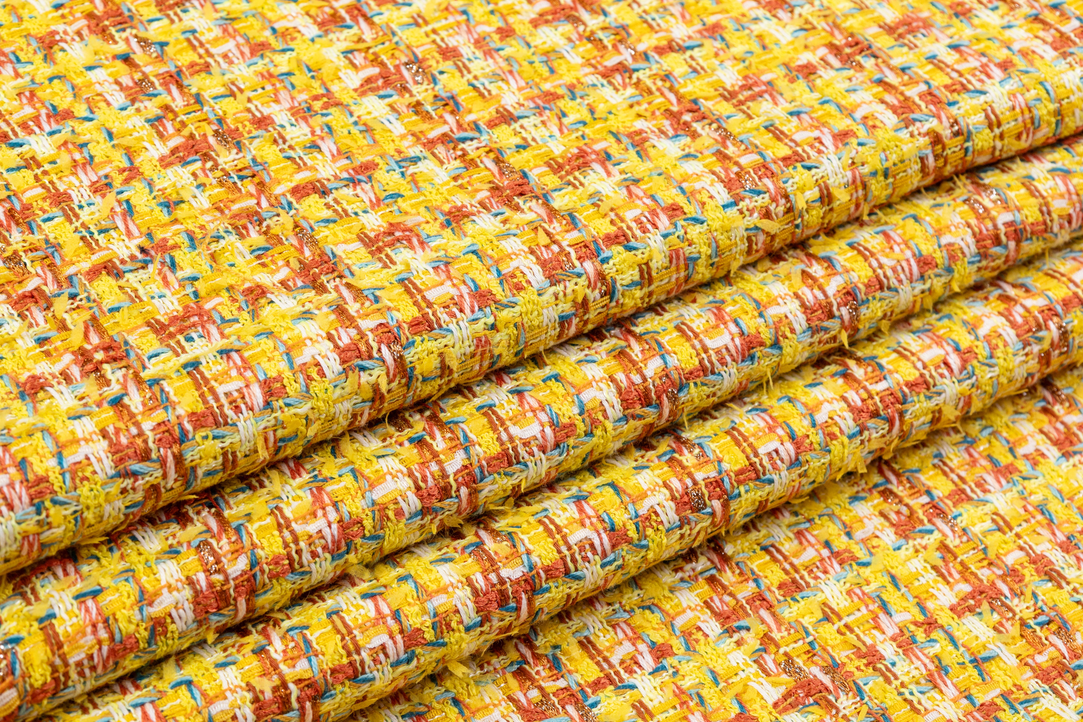 Italian Cotton Blend Tweed - Yellow / Orange / Blue