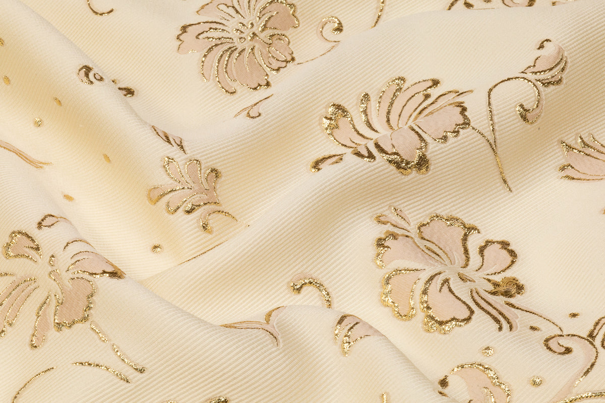 Floral Broder Silk Blend Italian Fil Coupé Brocade - Ivory / Gold