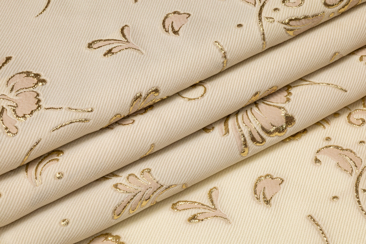 Floral Broder Silk Blend Italian Fil Coupé Brocade - Ivory / Gold
