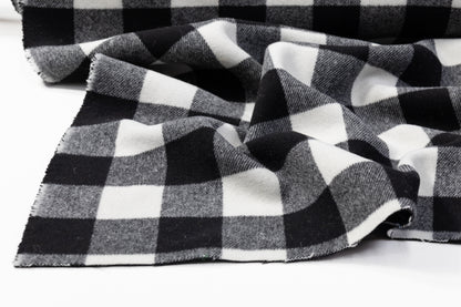 Double Faced Buffalo Plaid Italian Wool Coating - Black / White