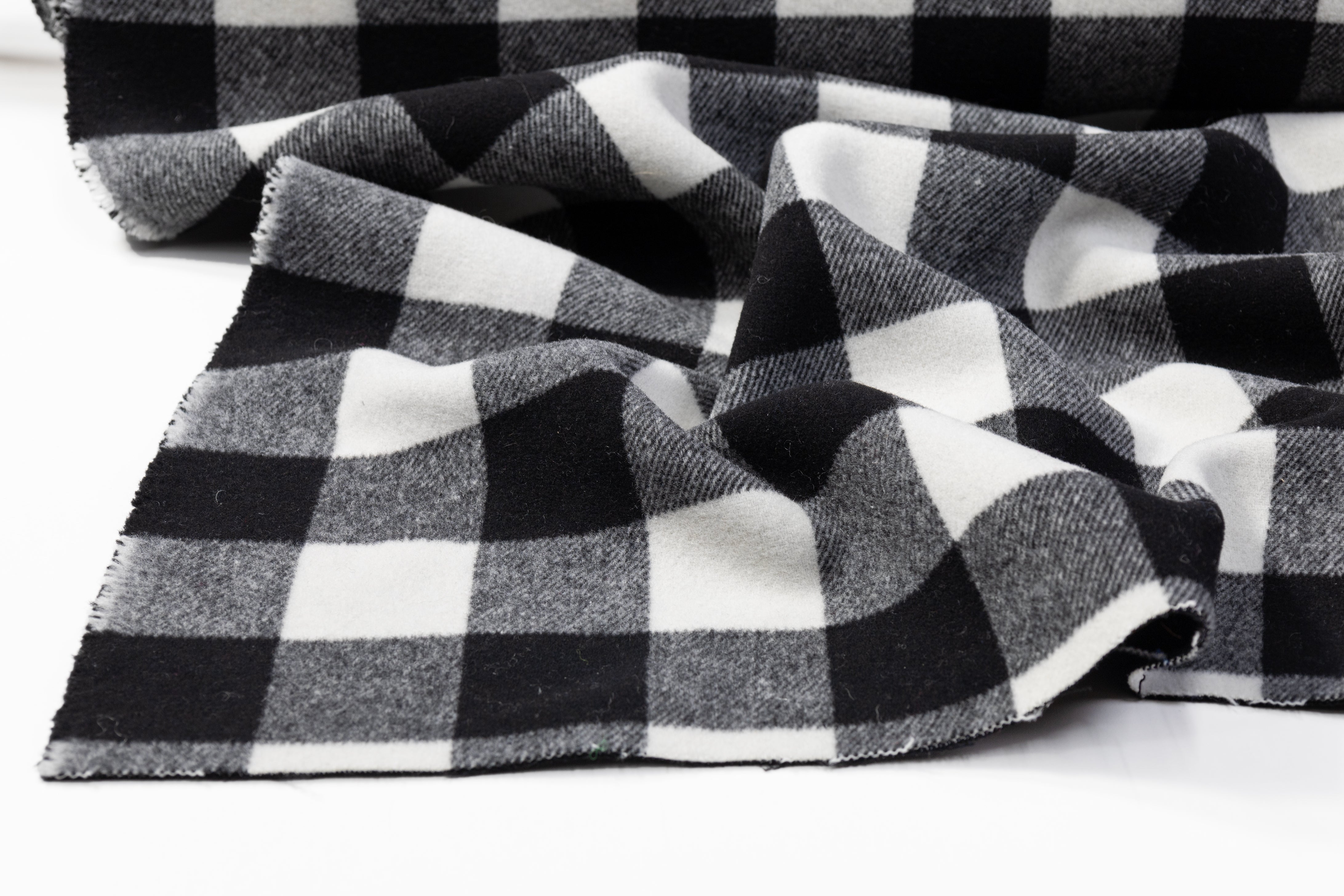Double Faced Buffalo Plaid Italian Wool Coating - Black / White